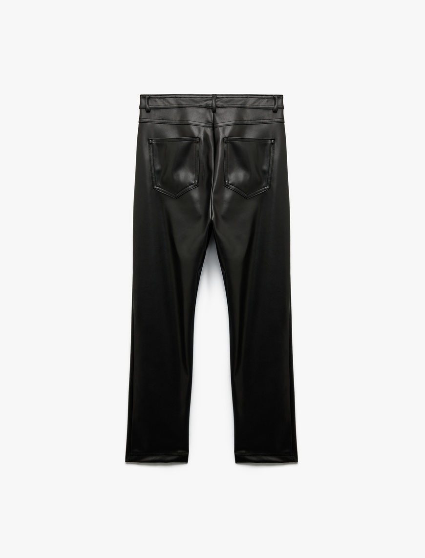   Normal Bel Slim Fit Cepli Suni Deri Pantolon