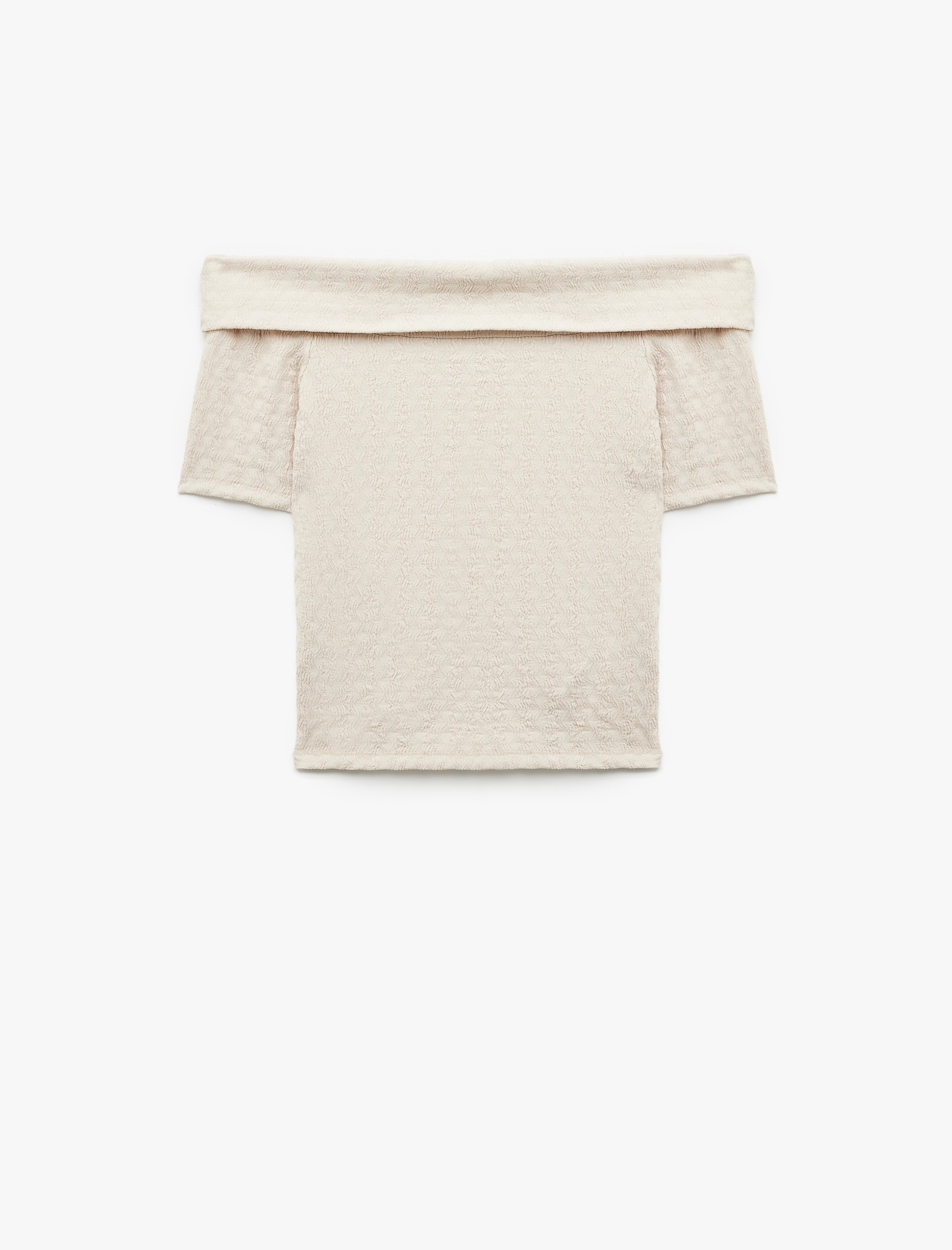   Dokulu Slim Fit Düşük Omuz Madonna Yaka Tişört