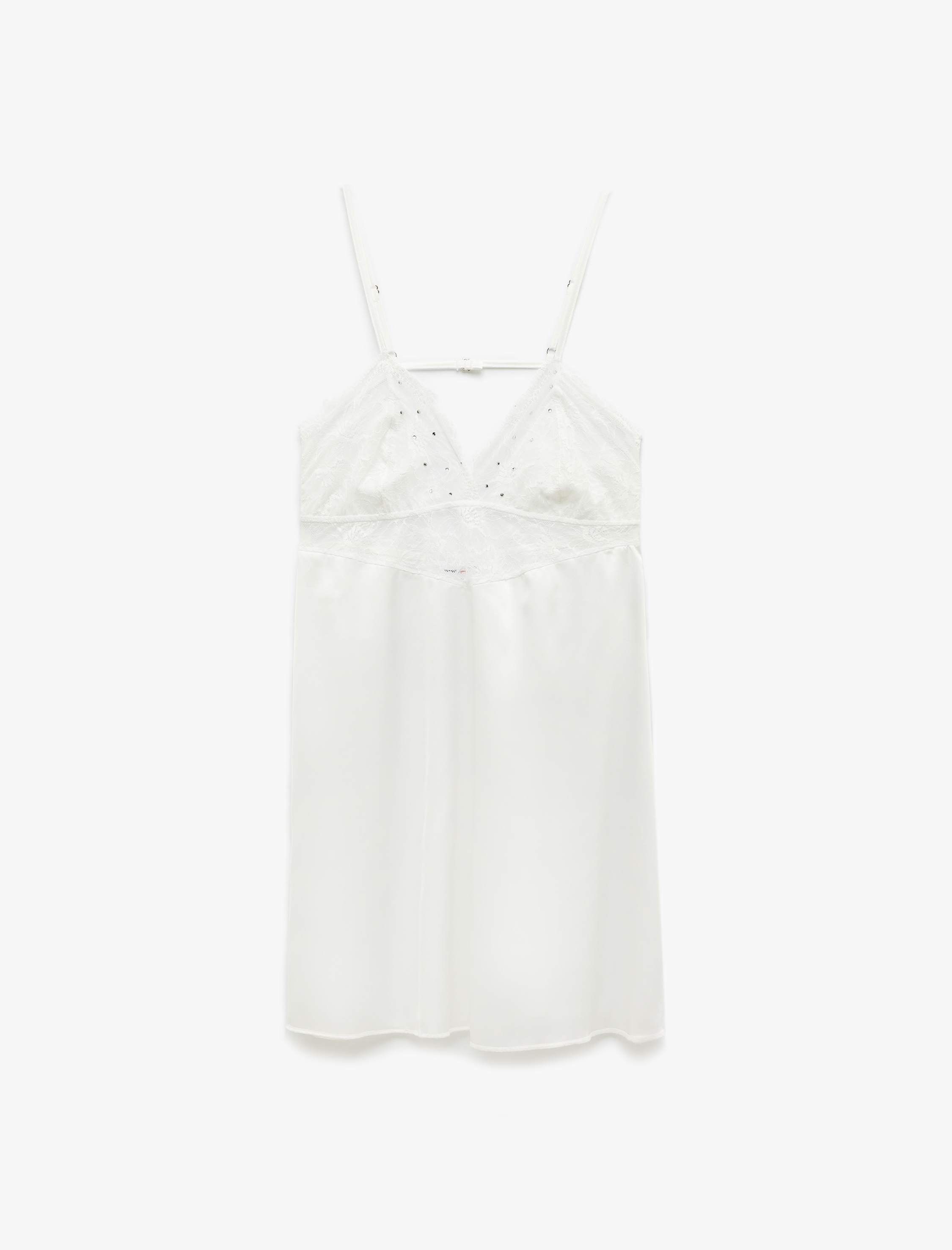   Askılı V Yaka Taşlı Bridal Saten Gecelik