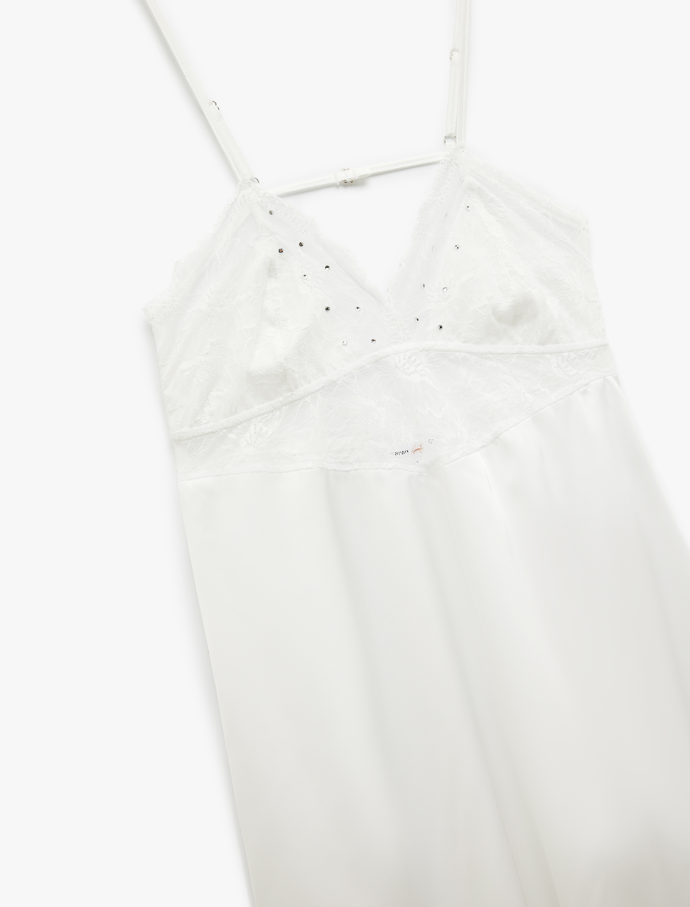   Askılı V Yaka Taşlı Bridal Saten Gecelik