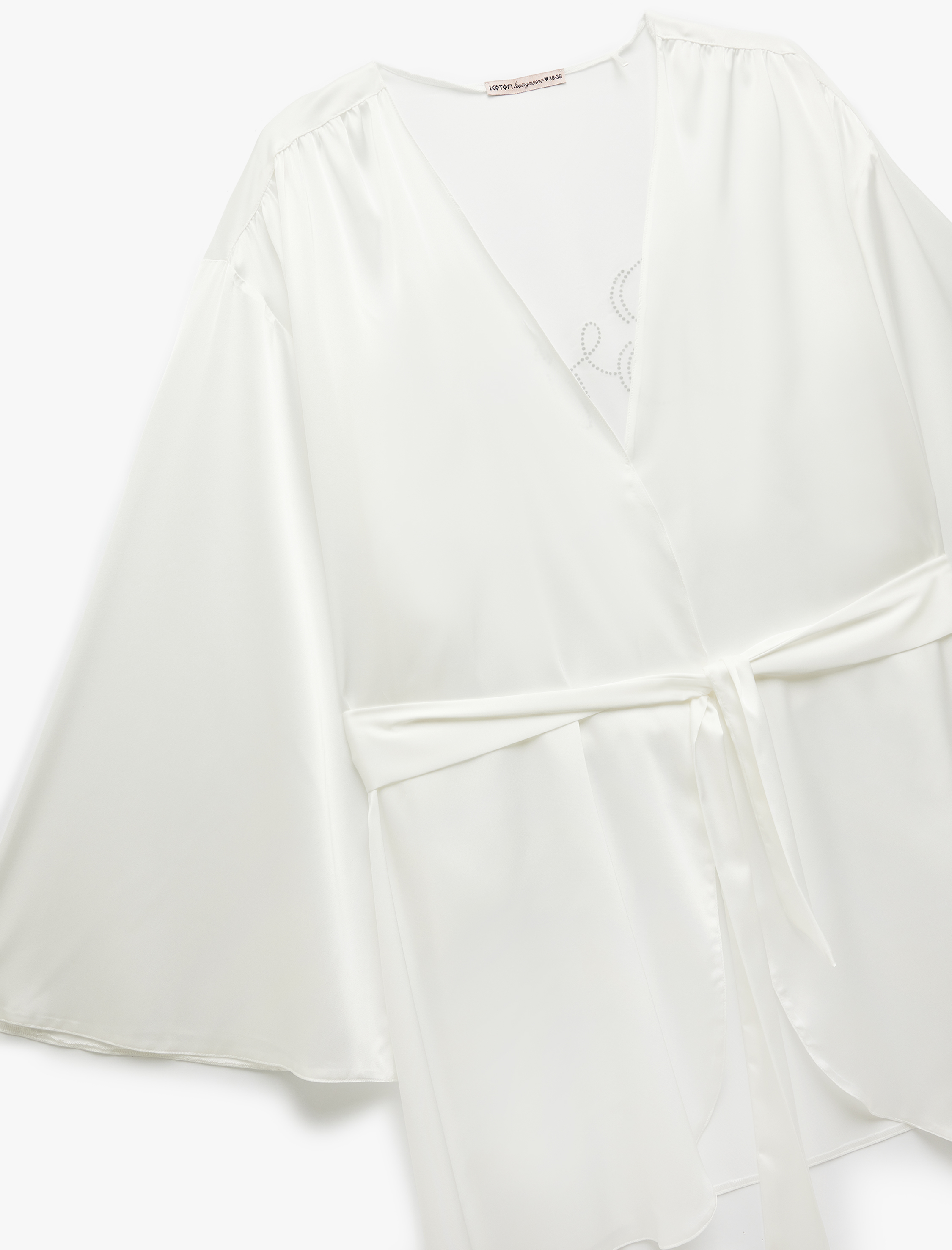   Kuşak Detaylı Kruvaze 3/4 Yarasa Kollu Bridal Saten Sabahlık