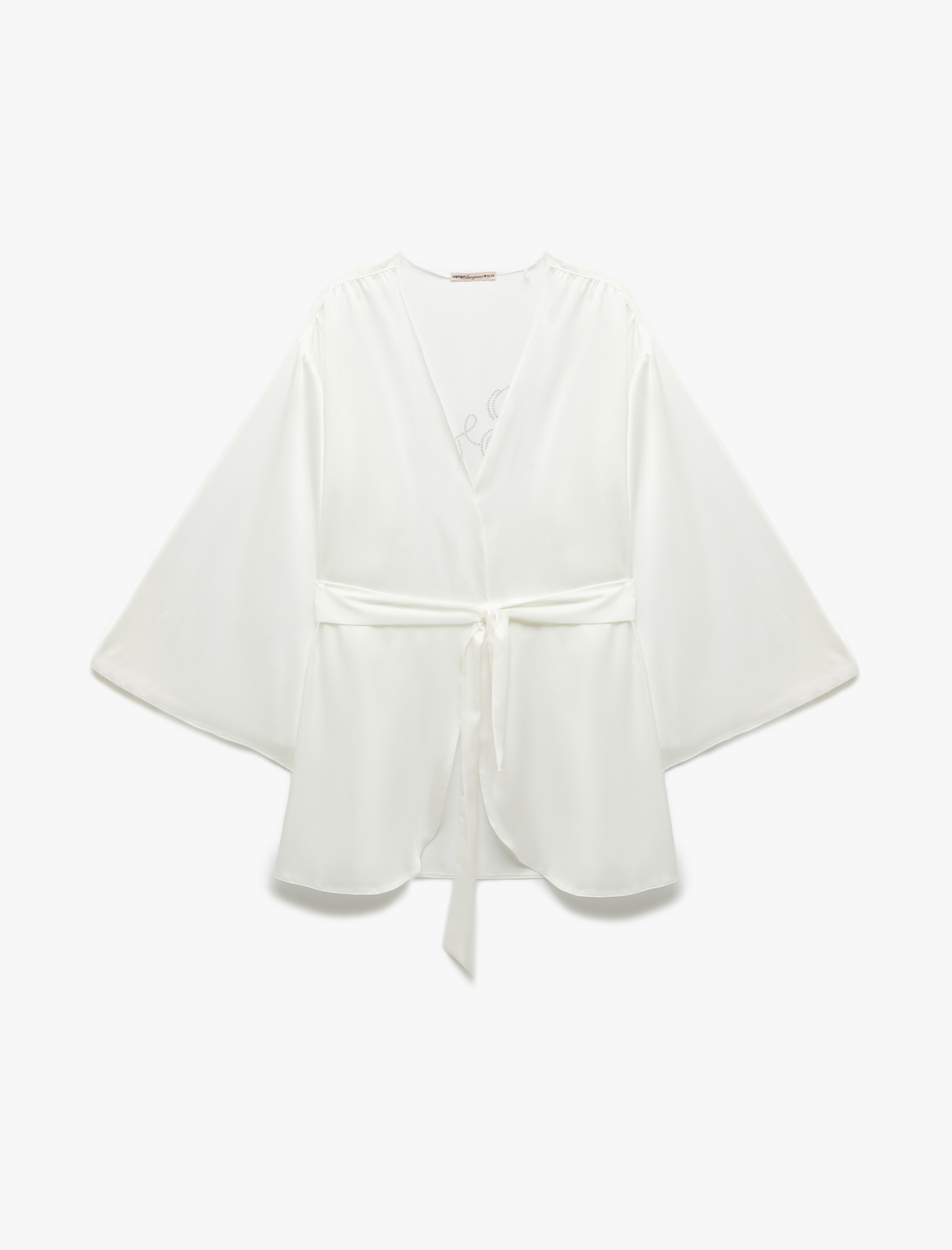   Kuşak Detaylı Kruvaze 3/4 Yarasa Kollu Bridal Saten Sabahlık