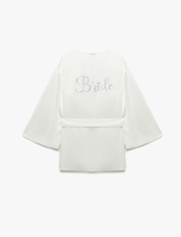 Kuşak Detaylı Kruvaze 3/4 Yarasa Kollu Bridal Saten Sabahlık_3