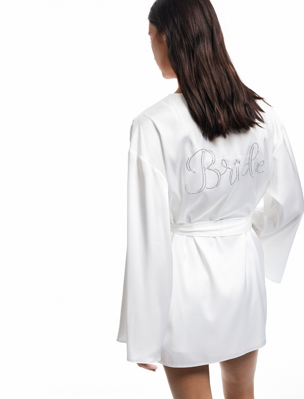 Kuşak Detaylı Kruvaze 3/4 Yarasa Kollu Bridal Saten Sabahlık_0