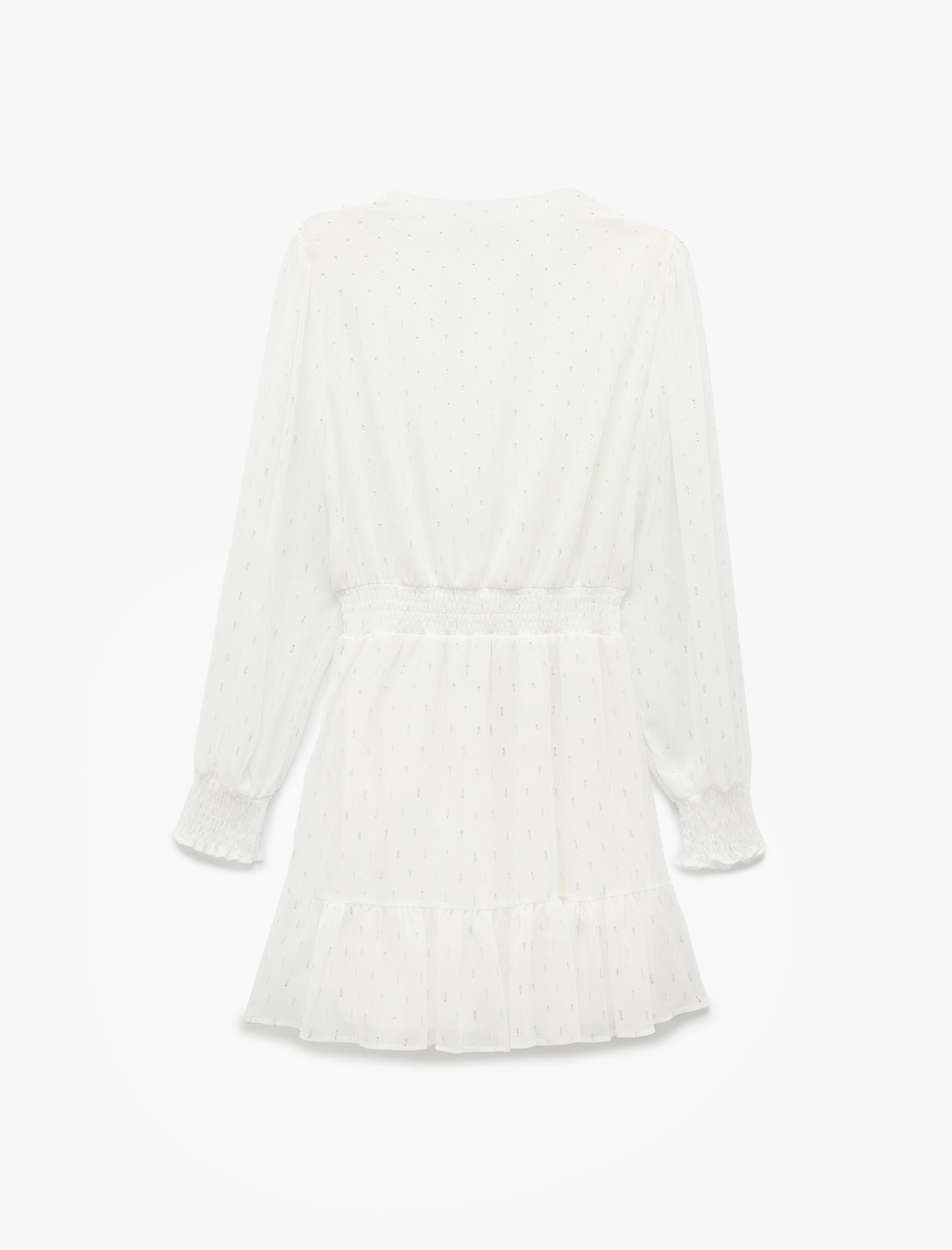   V Yaka Gipeli Uzun Kollu Simli Mini Abiye Elbise