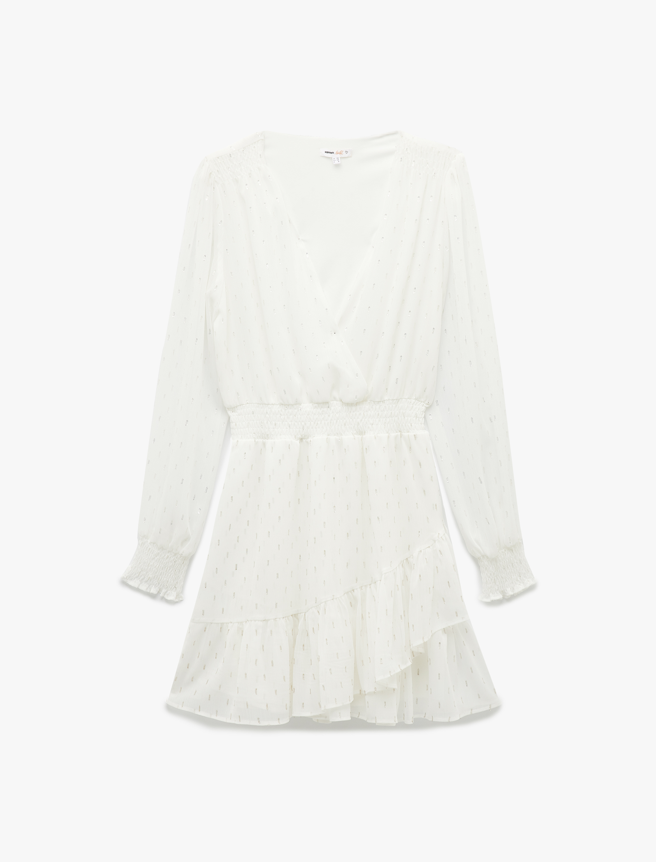   V Yaka Gipeli Uzun Kollu Simli Mini Abiye Elbise