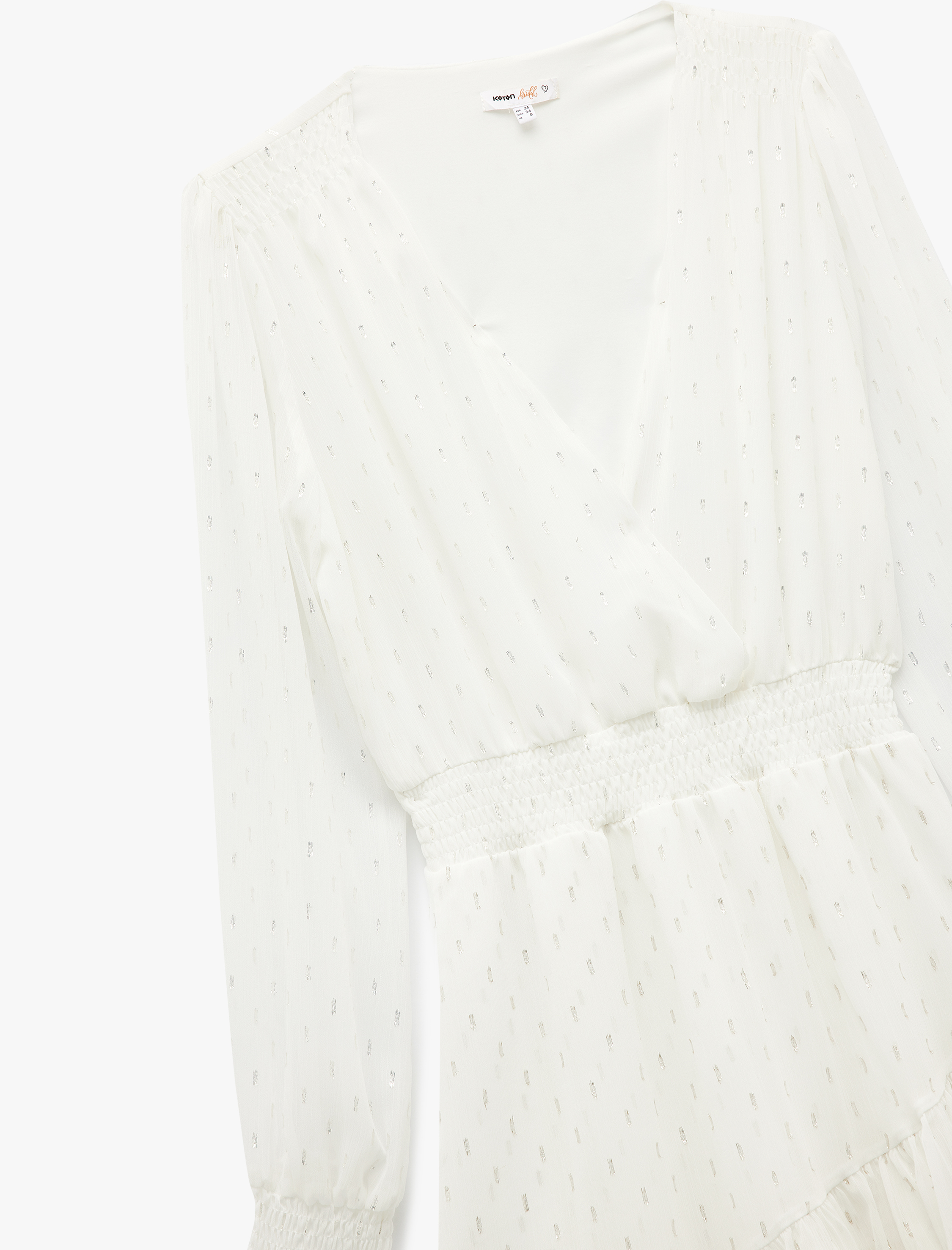   V Yaka Gipeli Uzun Kollu Simli Mini Abiye Elbise