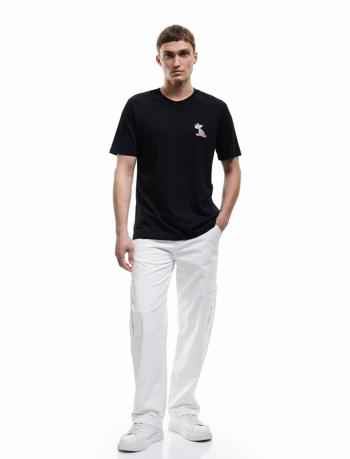  Kısa Kollu Bisiklet Yaka Regular Fit Pamuklu Baskılı Lisanslı Tom ve Jerry Tişört