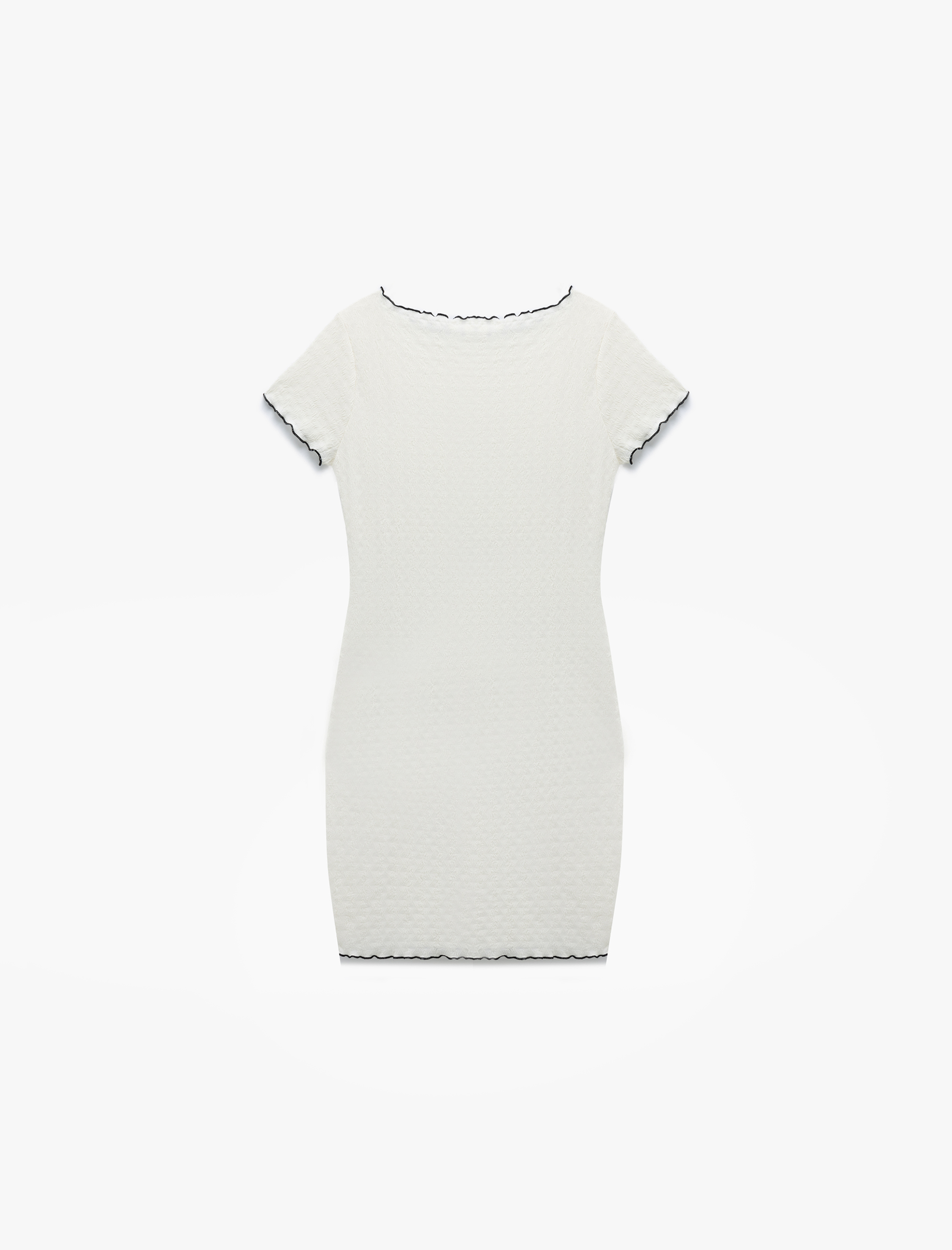   Bürümcük Kumaş Kısa Kollu Kayık Yuvarlak Yaka Slim Fit Kalem Elbise