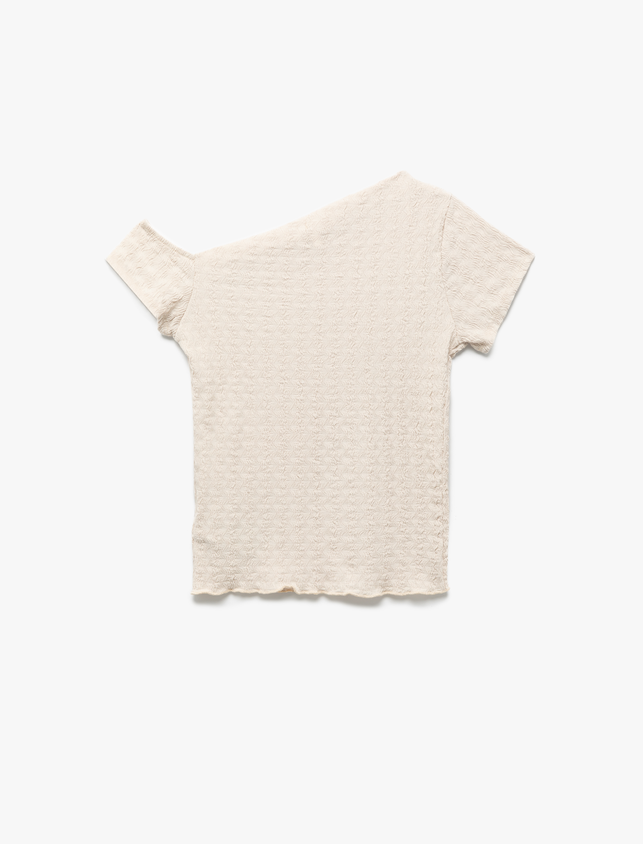   Bürümcük Kumaş Slim Fit Kısa Kollu Asimetrik Yaka Bluz