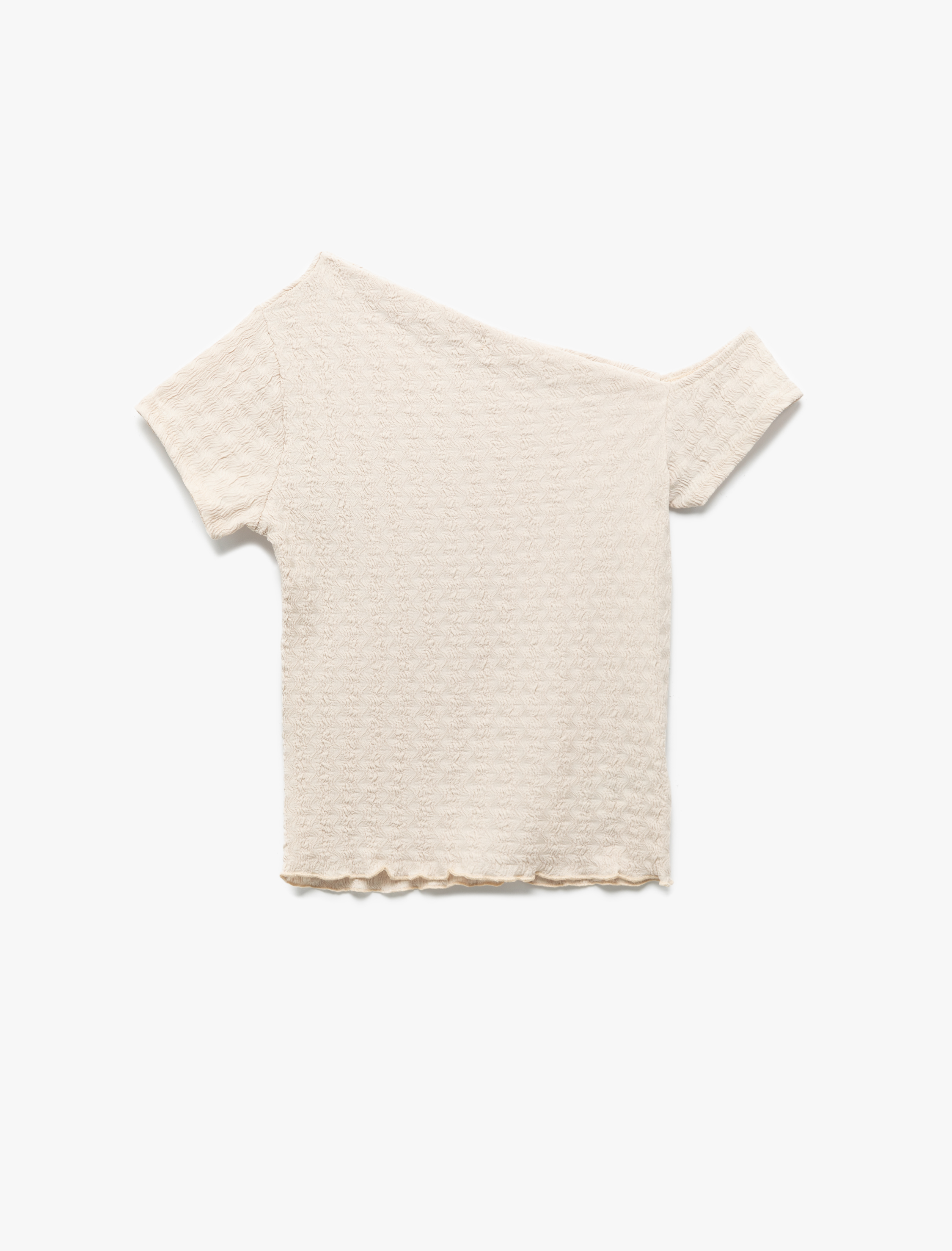   Bürümcük Kumaş Slim Fit Kısa Kollu Asimetrik Yaka Bluz