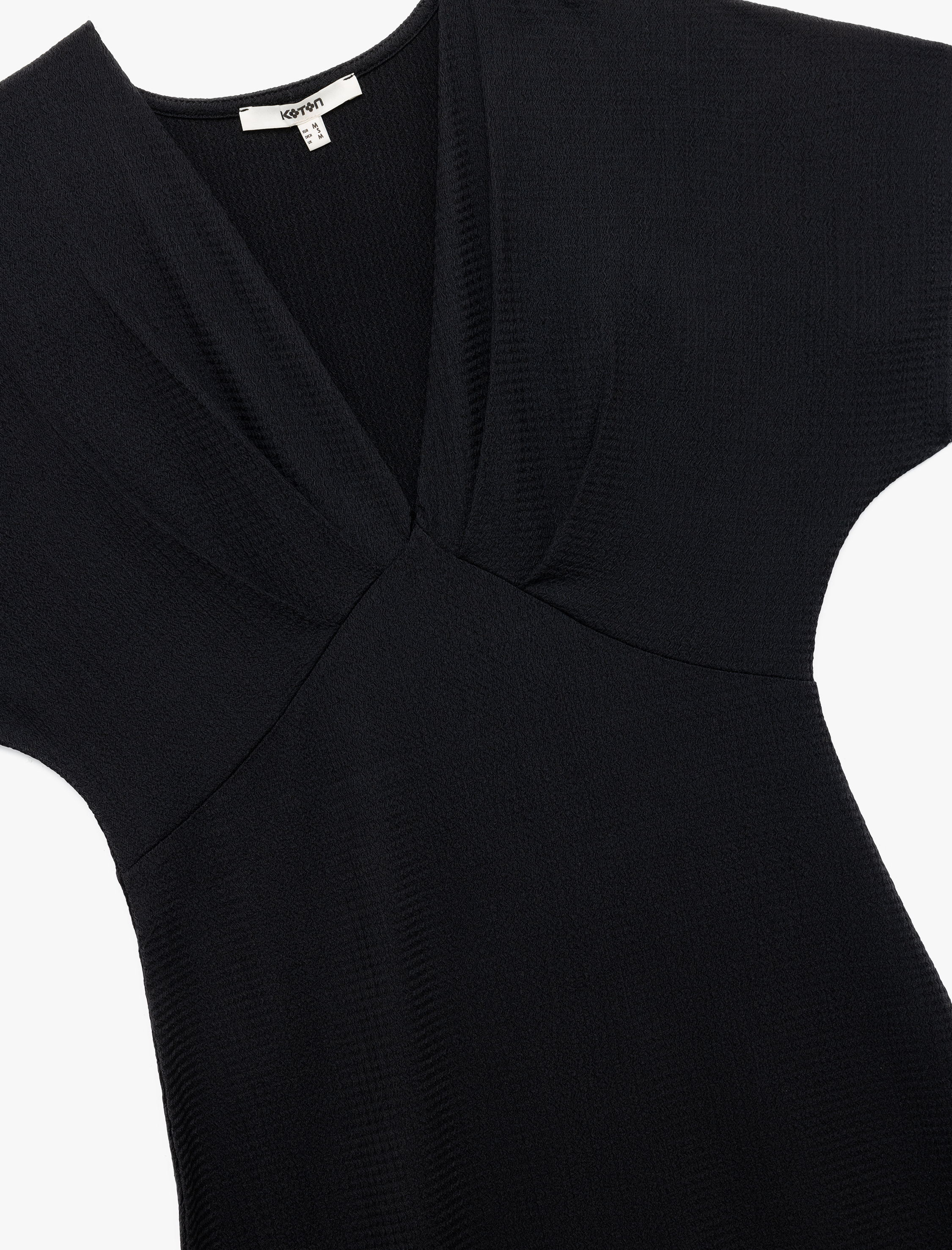 Bürümcük Kumaş Dokulu Kısa Kollu Uzun V Yaka Elbise