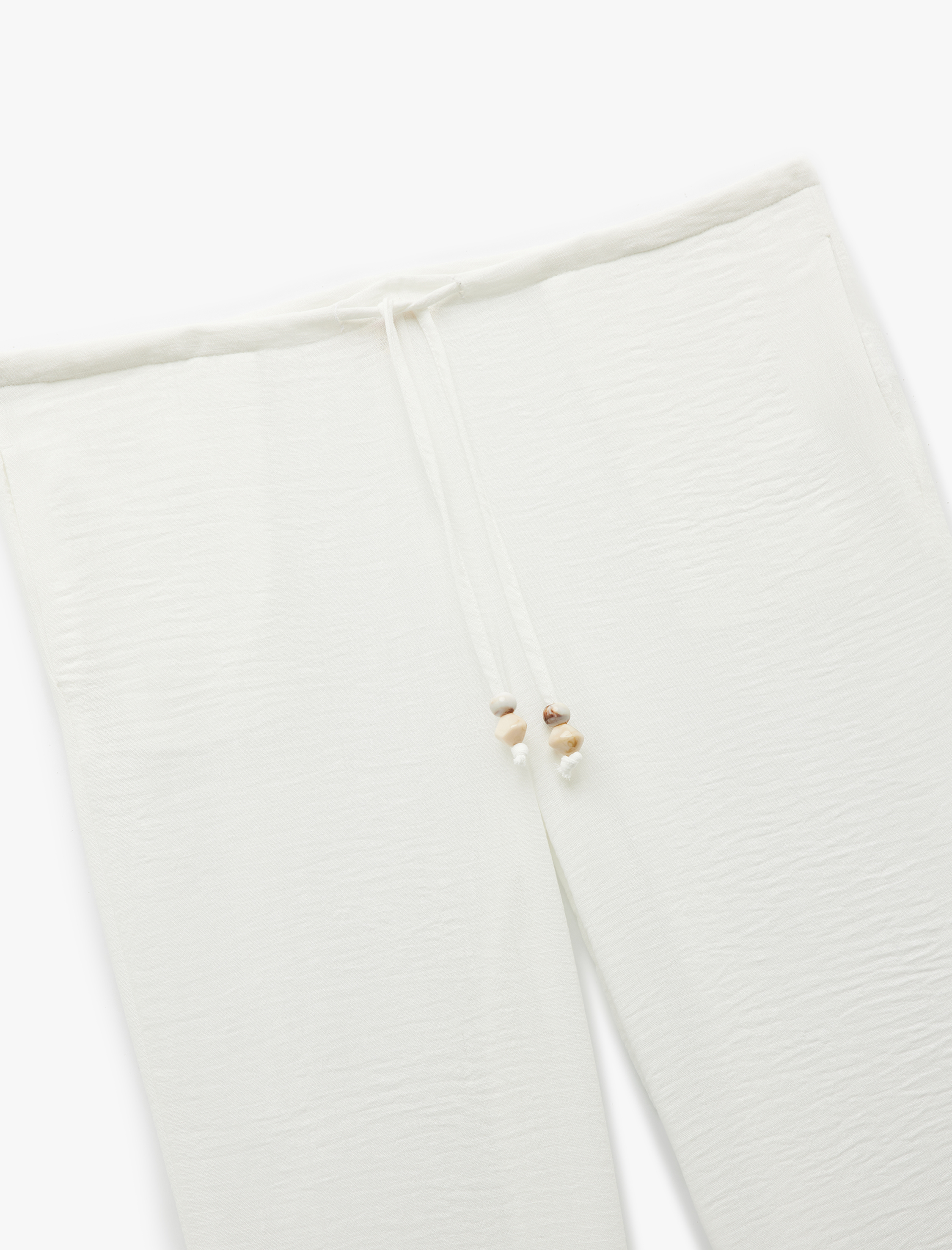   Keten Görünümlü Rahat Kalıp Beli Bağlamalı Bol Paça Plaj Pantolonu