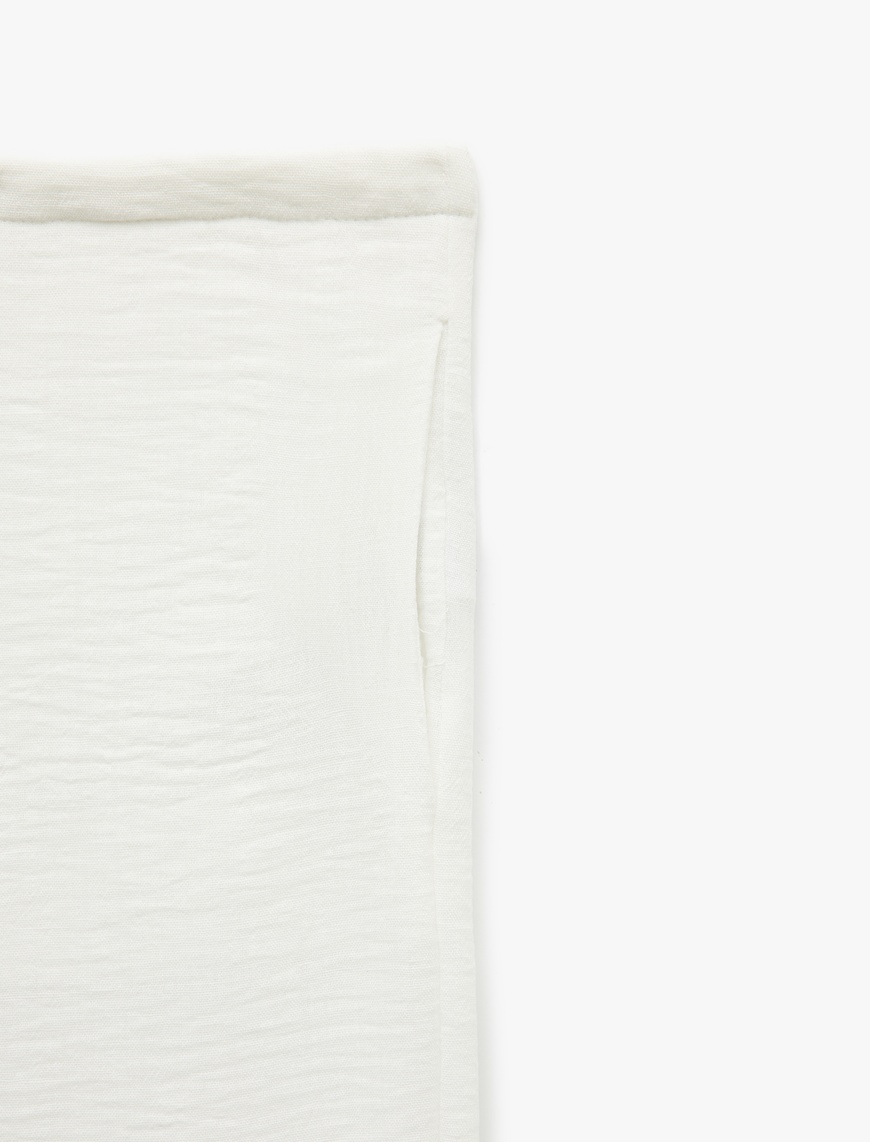   Keten Görünümlü Rahat Kalıp Beli Bağlamalı Bol Paça Plaj Pantolonu