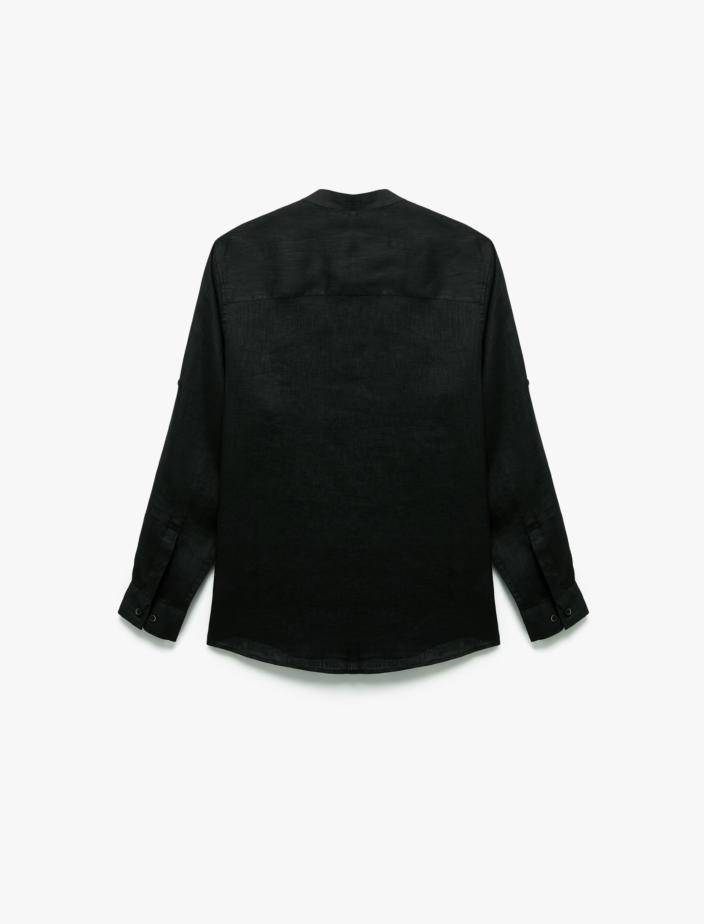   Uzun Kollu Regular Fit Hakim Yaka Keten Gömlek