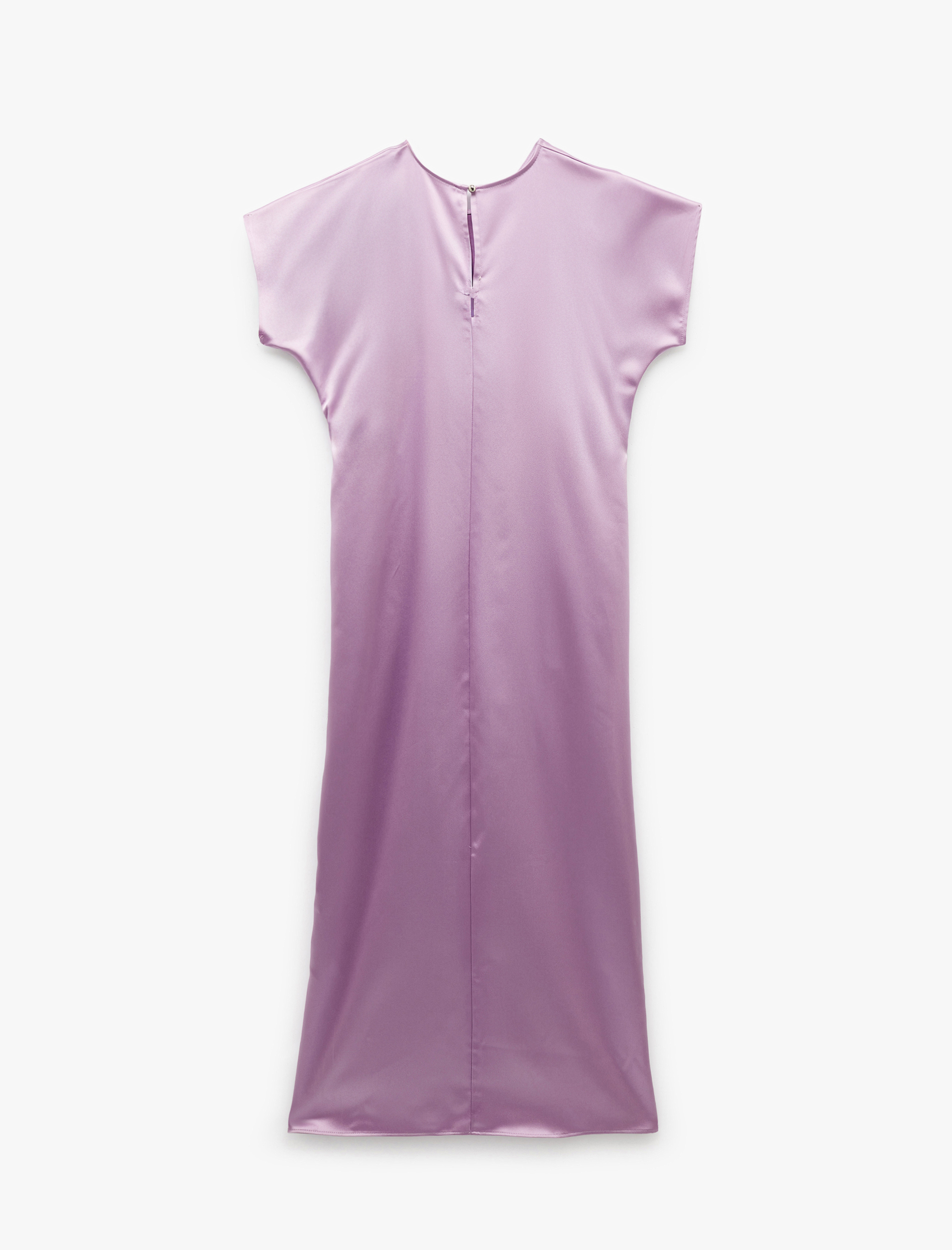 Çıkma Kol Bisiklet Yaka Drape Detaylı Midi Boy Saten Elbise