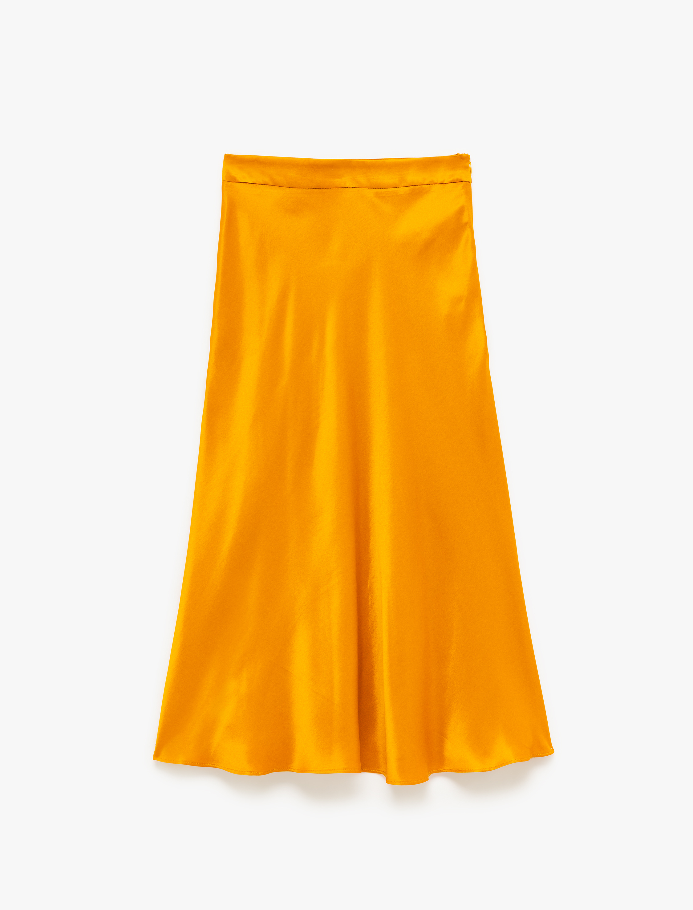 Viskon Kumaş Yüksek Bel Midi A Kesim Saten Etek