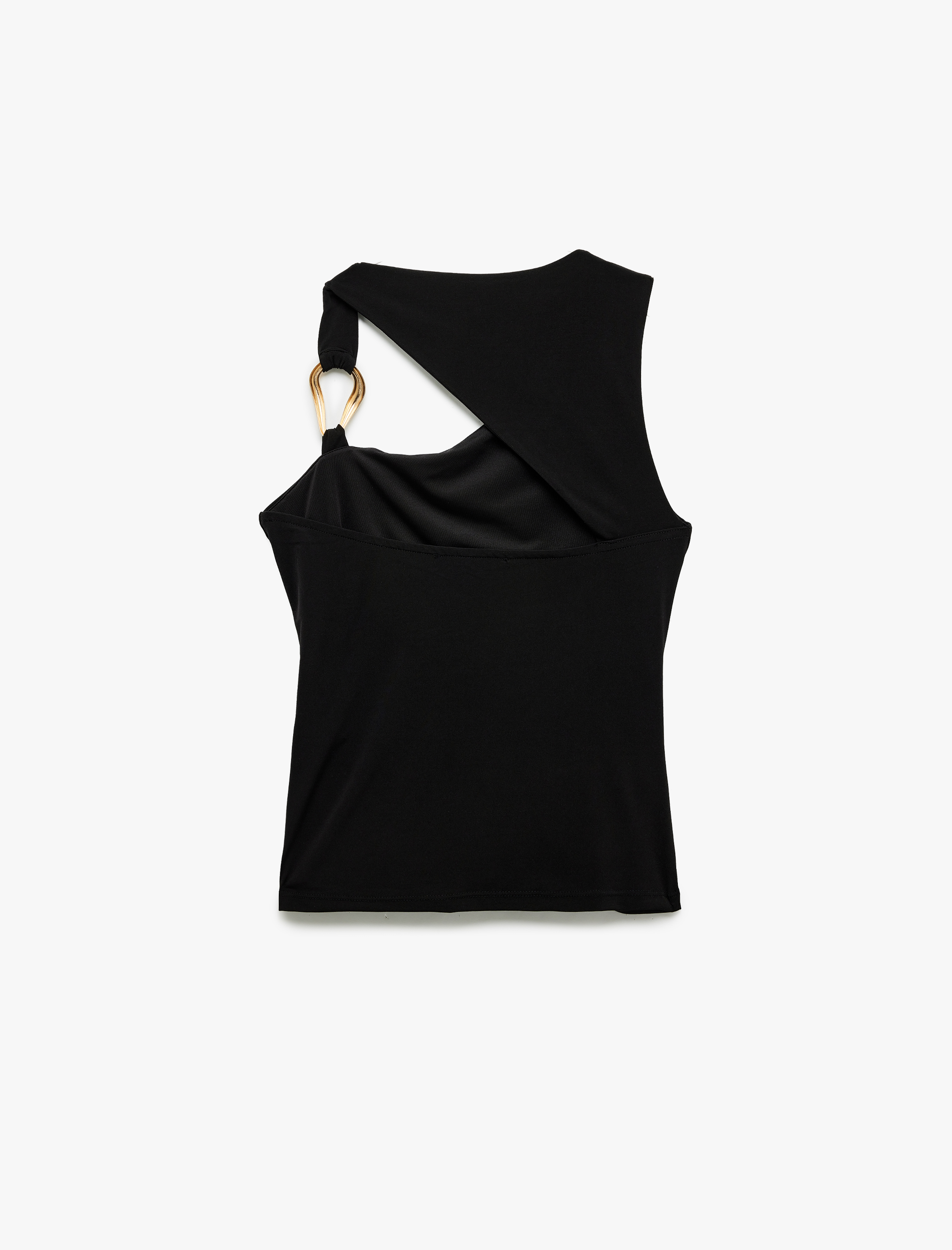   Sandy Kumaş Slim Fit Metal Aksesuarlı Kolsuz Asimetrik Yaka Bluz