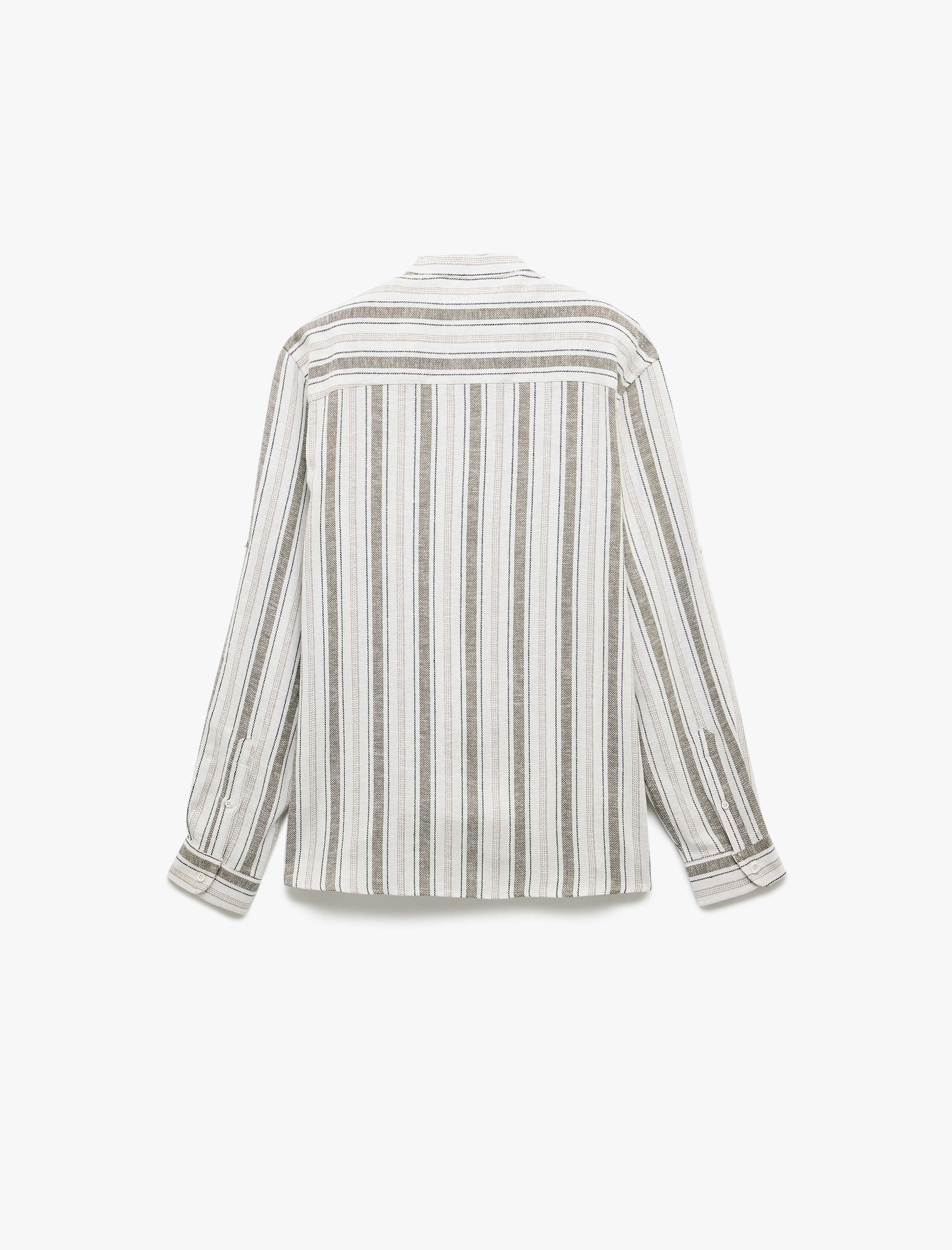   Keten Viskon Karışımlı Regular Fit Düğmeli Uzun Kollu Çizgili Hakim Yaka Gömlek