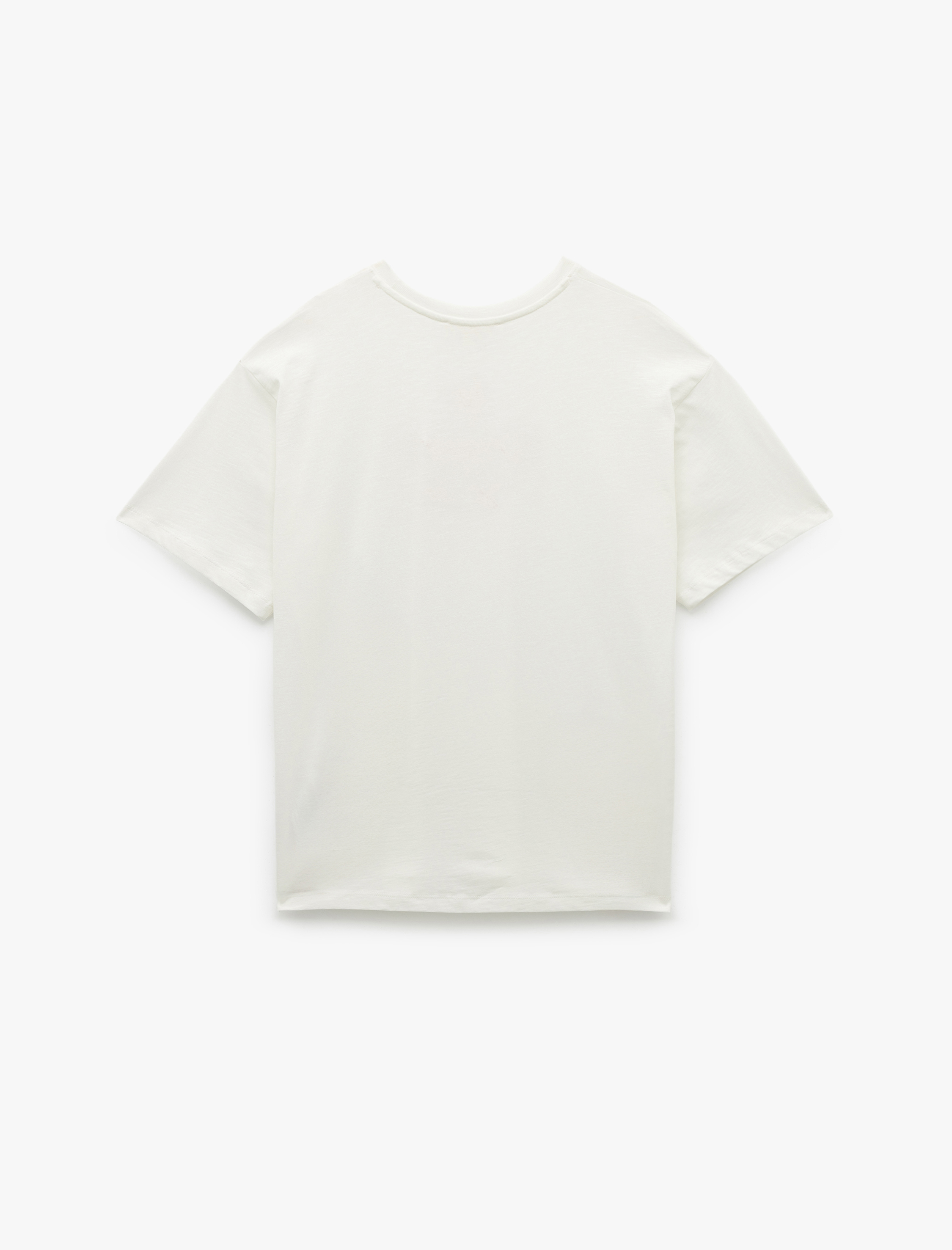   Pamuklu Kısa Kollu Bisiklet Yaka Baskılı Tişört