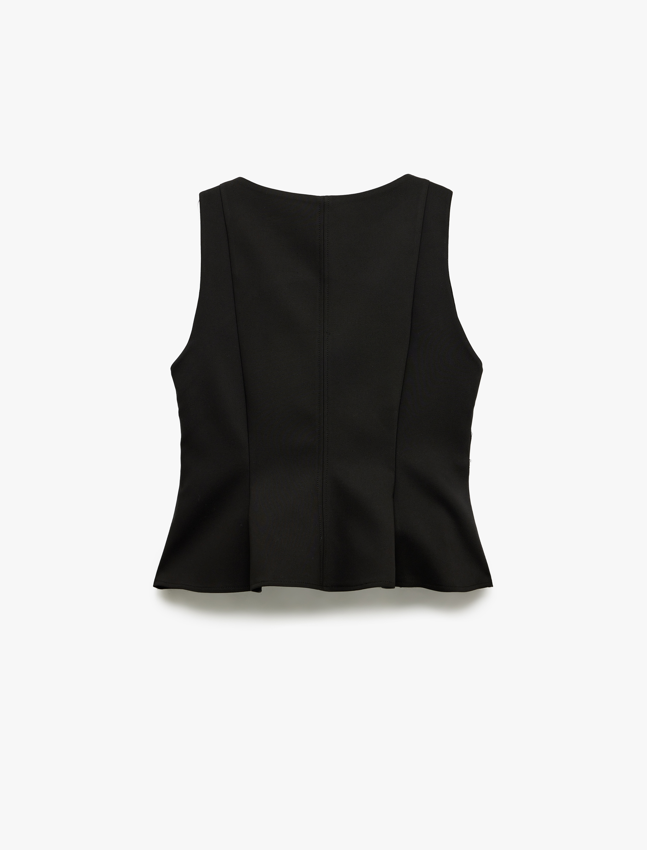   Dikiş Detaylı Kolsuz Bisiklet Yaka Peplum Bluz