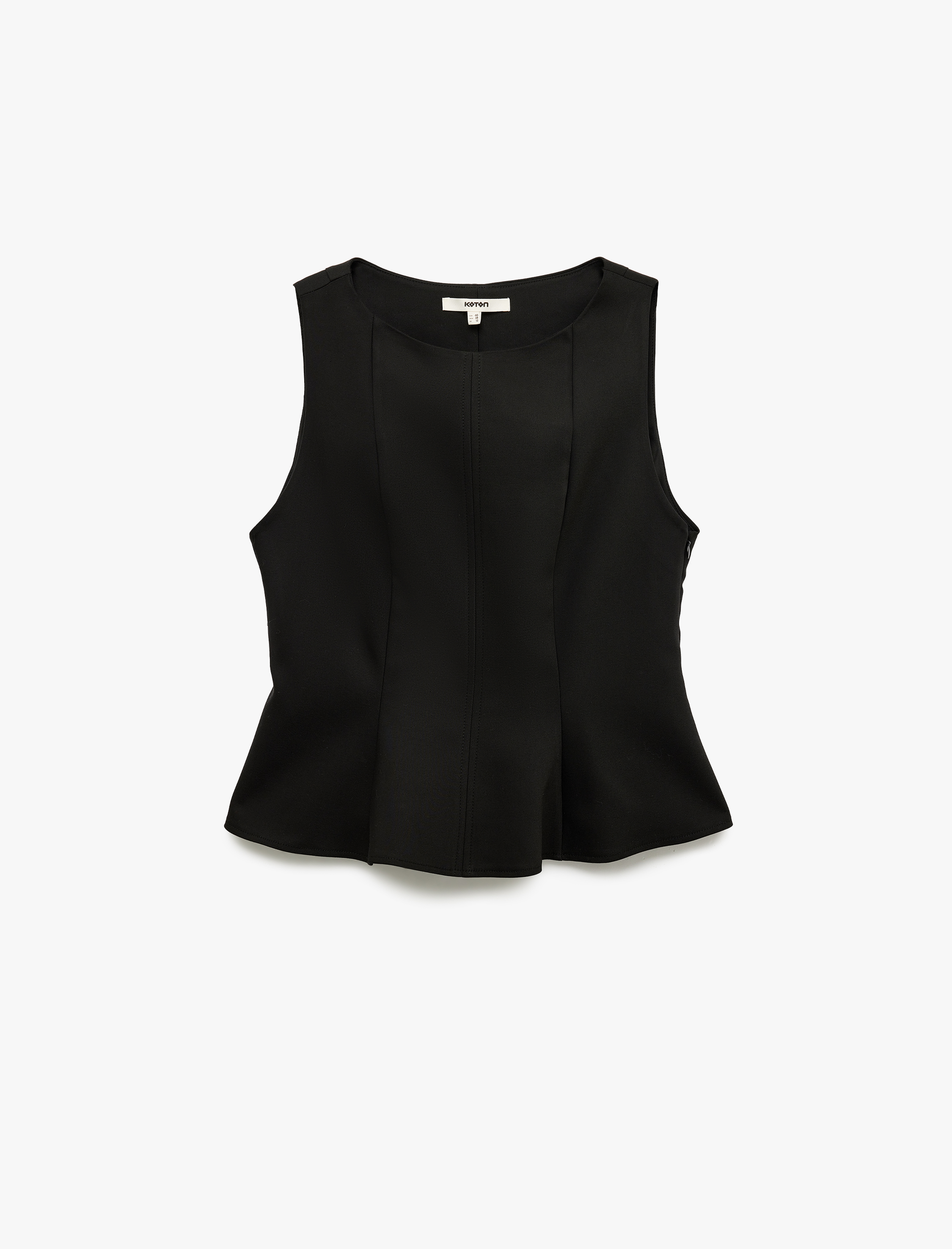   Dikiş Detaylı Kolsuz Bisiklet Yaka Peplum Bluz