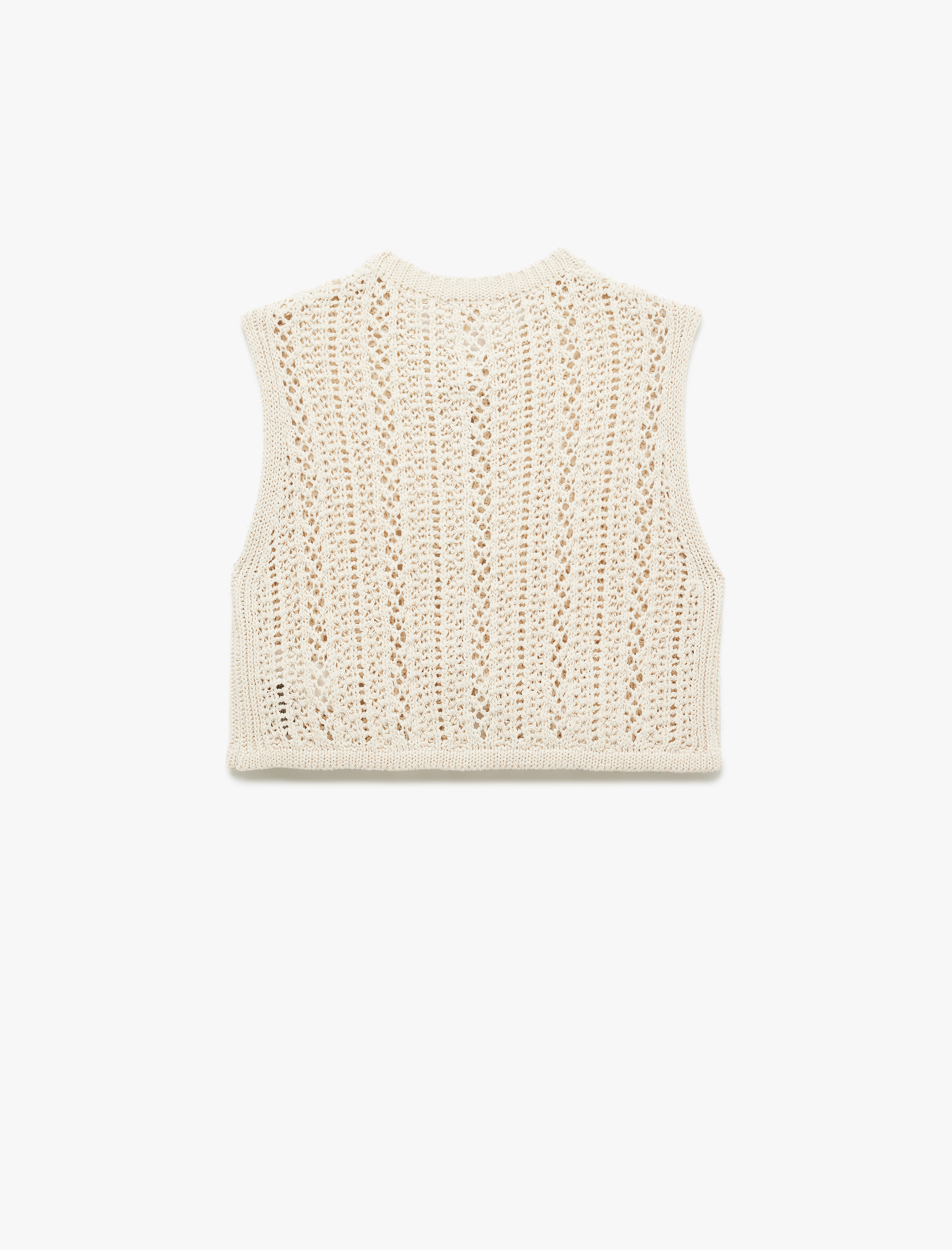   Kolsuz Bisiklet Yaka Düğmeli Ajurlu Kroşe Yelek