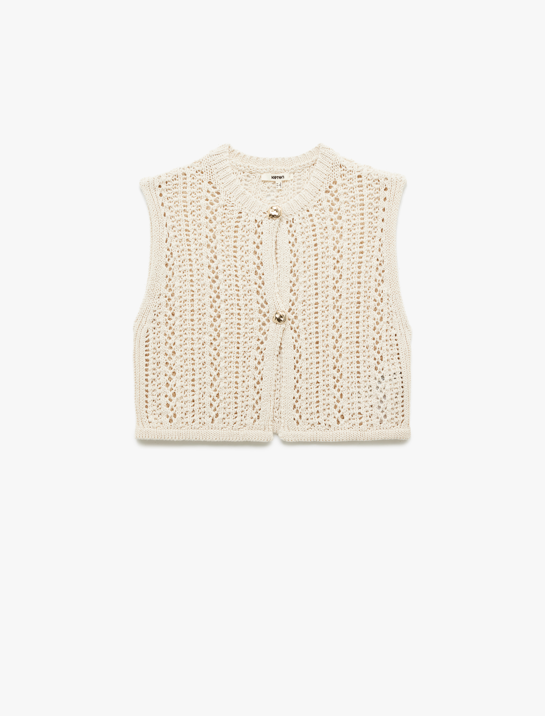   Kolsuz Bisiklet Yaka Düğmeli Ajurlu Kroşe Yelek