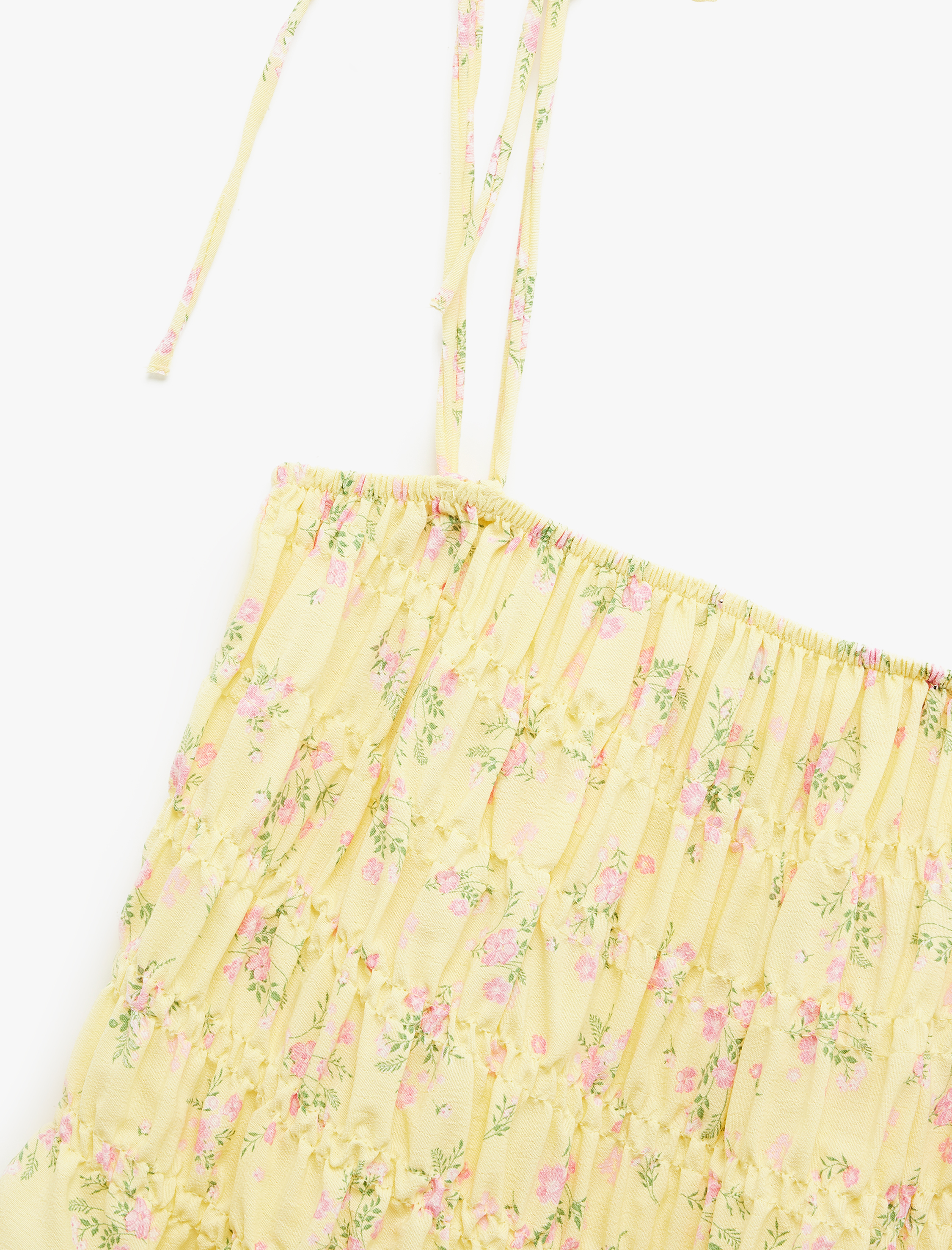 Viskon Kumaş Gipe Detaylı Çiçekli İnce Askılı Crop Büstiyer