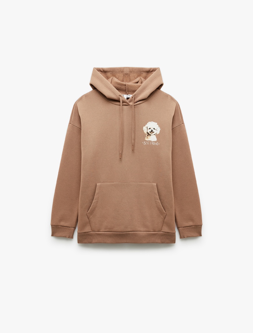   Şardonlu Uzun Kollu Kanguru Cepli Kapüşonlu Arkası Baskılı Oversize Sweatshirt