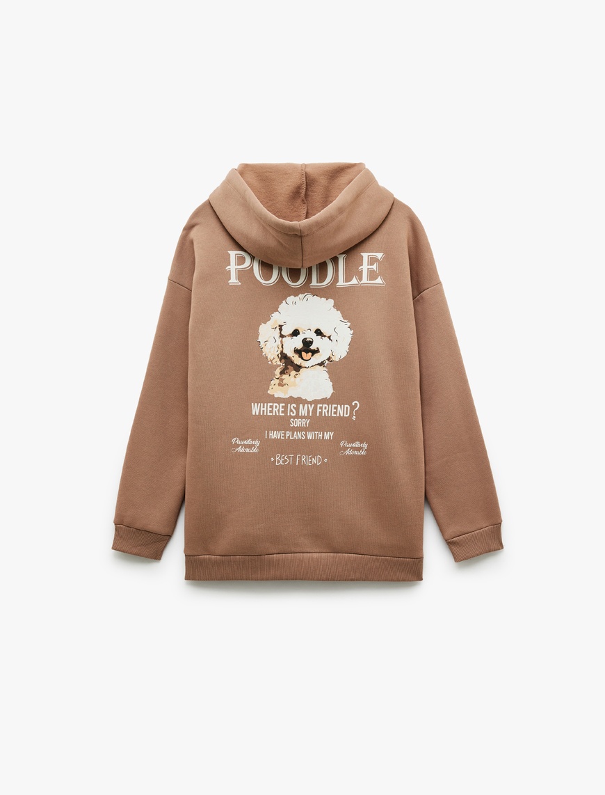   Şardonlu Uzun Kollu Kanguru Cepli Kapüşonlu Arkası Baskılı Oversize Sweatshirt