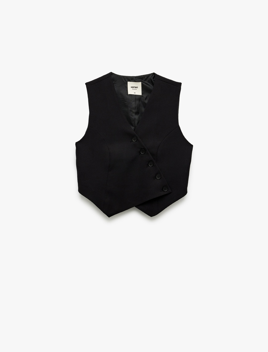   Astarlı Asimetrik Kolsuz V Yaka Düğmeli Blazer Yelek