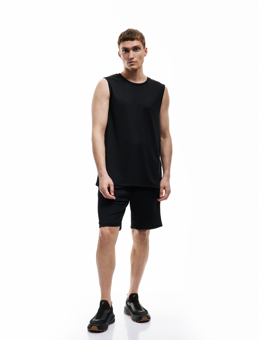   Kolsuz Bisiklet Yaka Oversize Çizgi Detaylı Spor Atlet