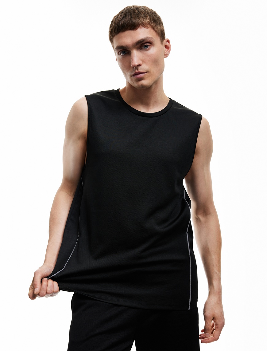   Kolsuz Bisiklet Yaka Oversize Çizgi Detaylı Spor Atlet