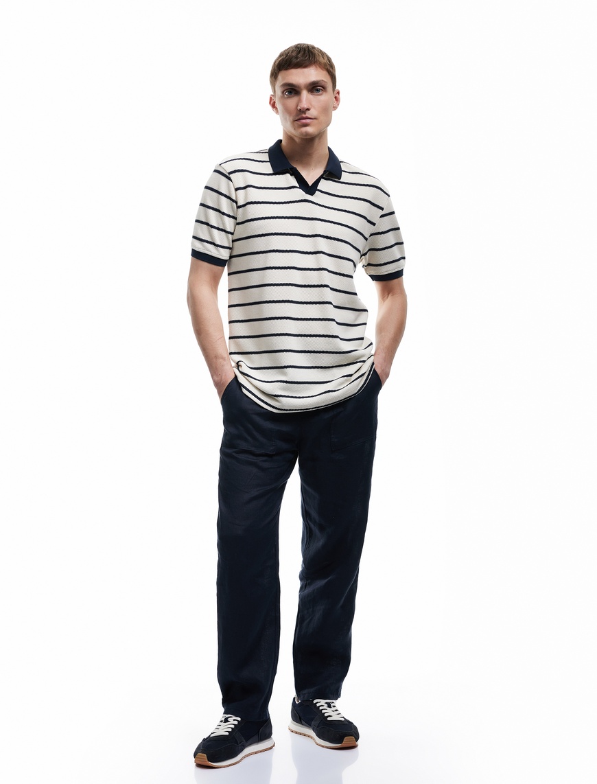  Kısa Kollu Regular Fit Pamuklu Çizgili Polo Yaka Tişört