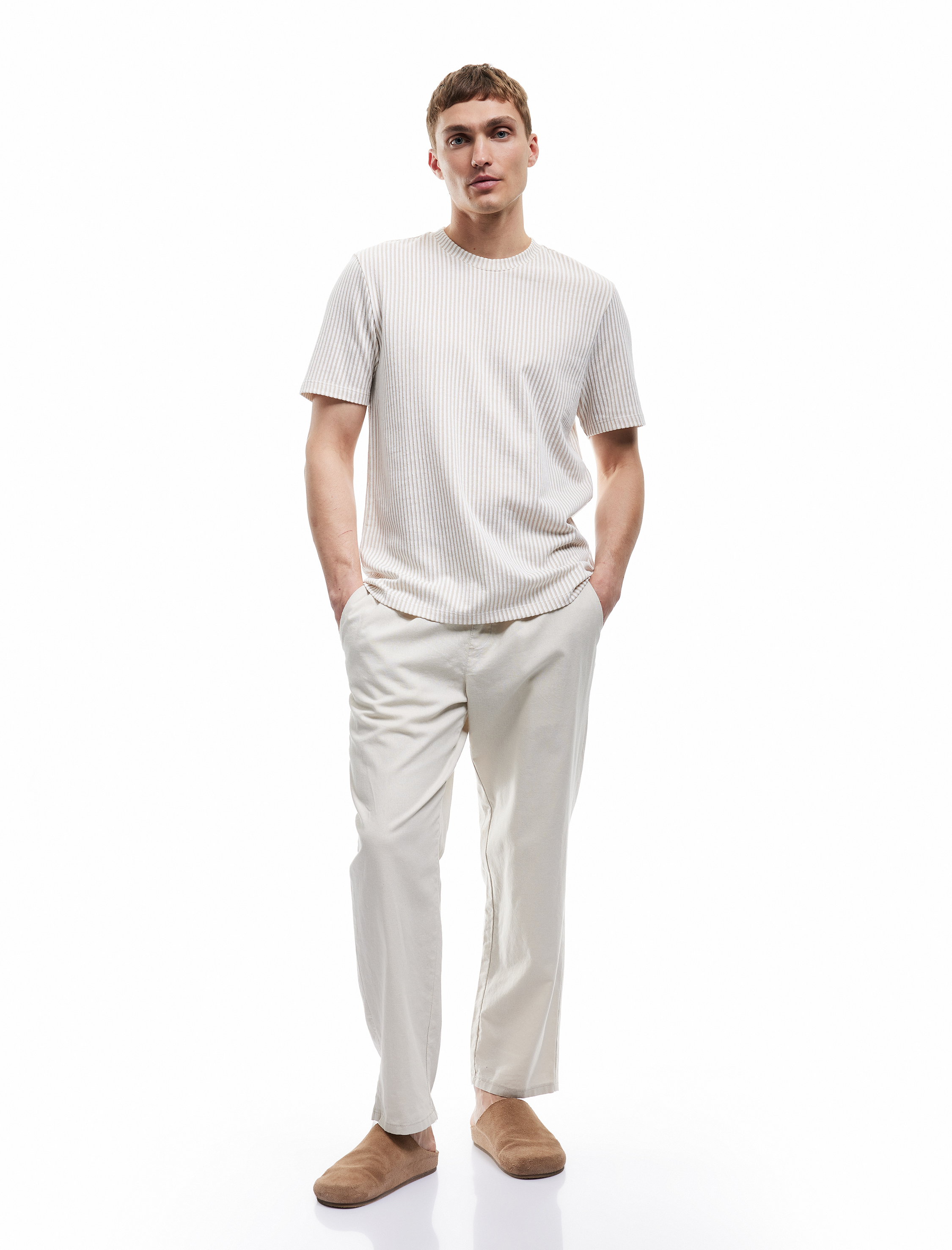   Kısa Kollu Regular Fit Çizgili Bisiklet Yaka Tişört