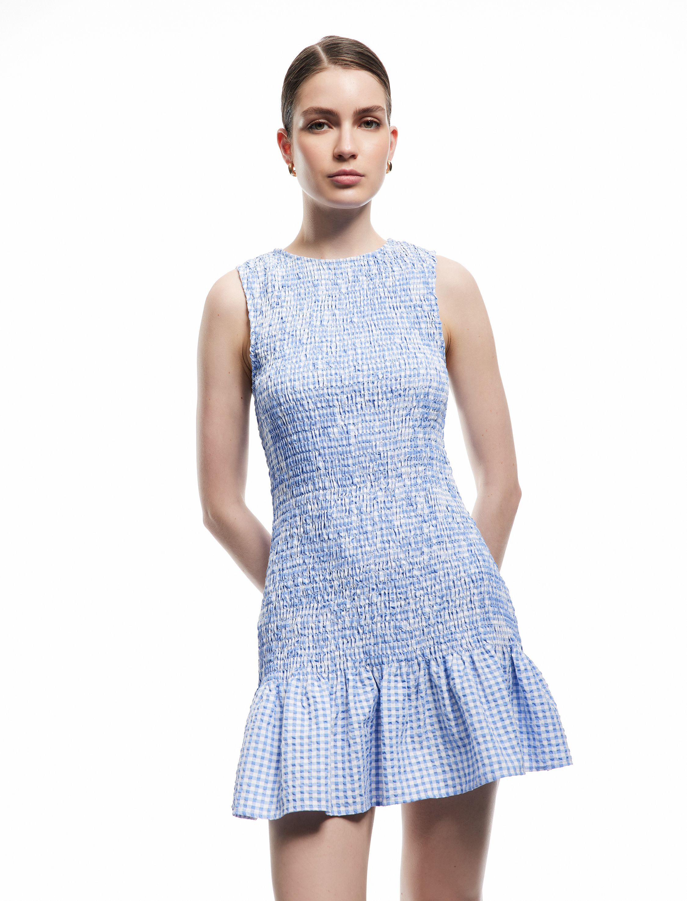   Gipeli Kolsuz Bisiklet Yaka A Kesim Fırfırlı Pötikareli Mini Elbise