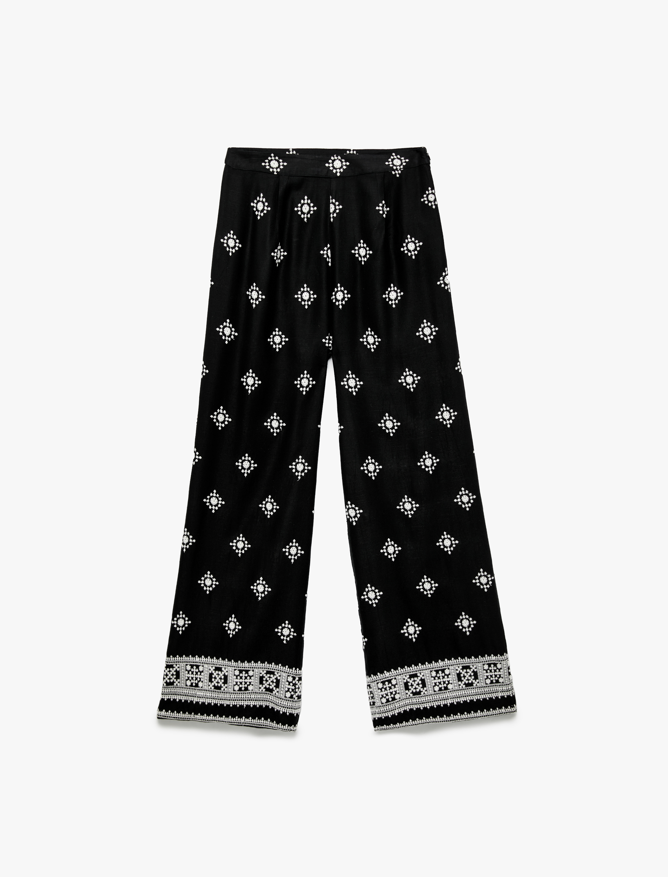   Nakış Detaylı Normal Bel Geniş Paça Pantolon