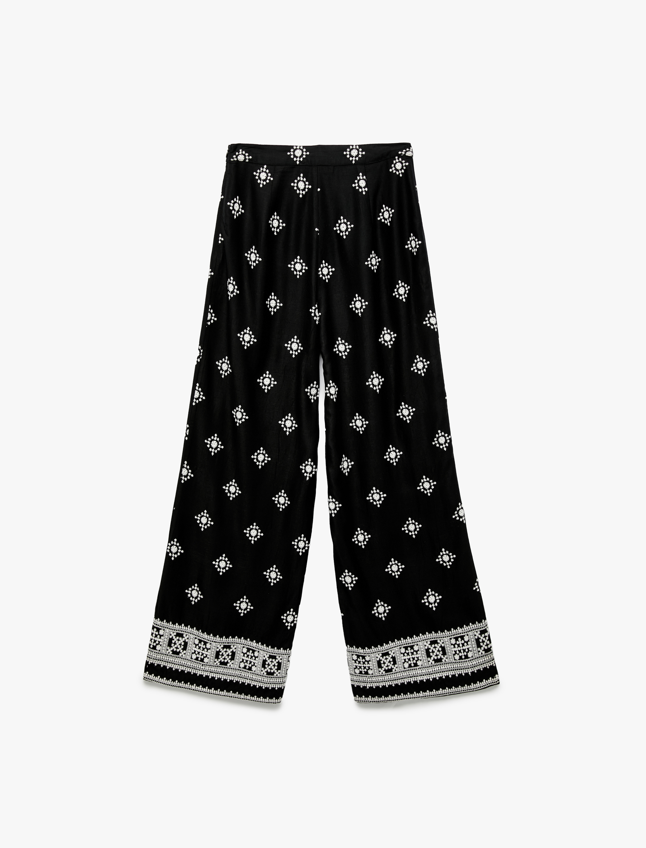   Nakış Detaylı Normal Bel Geniş Paça Pantolon