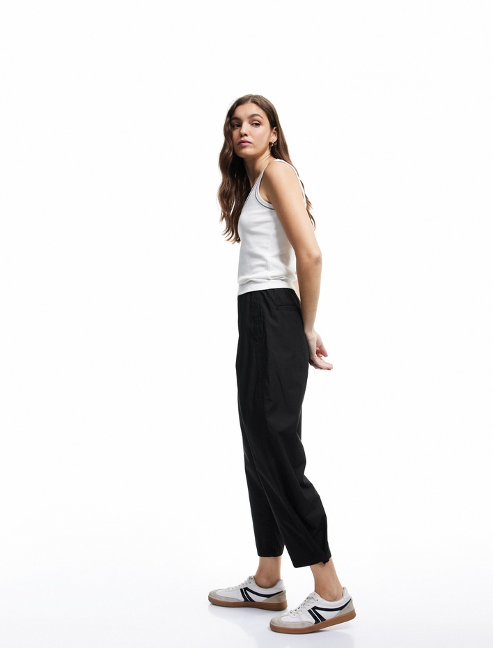  Pamuklu Beli Lastikli Cep Detaylı Balon Pantolon - Balloon Fit Jean