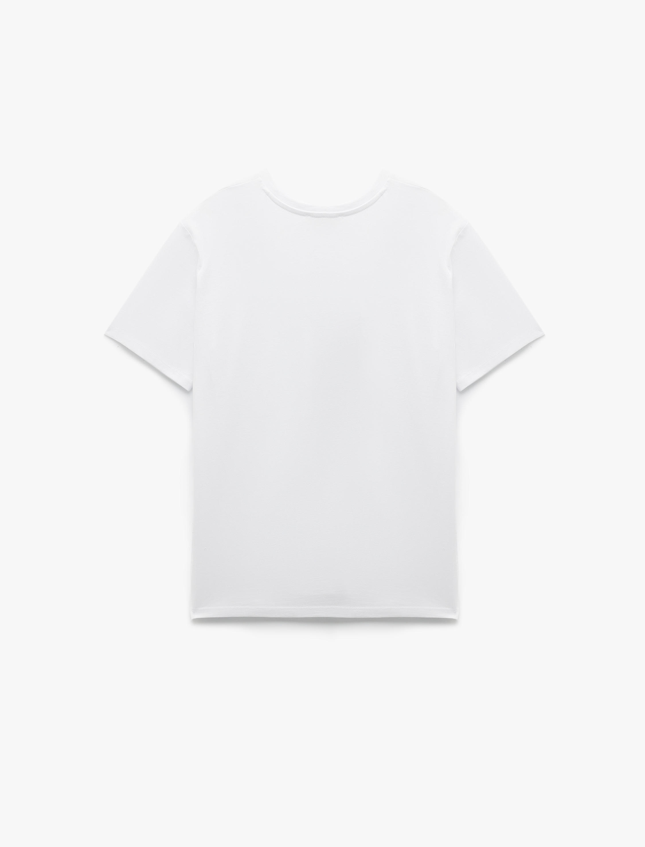   Pamuklu Kısa Kollu Bisiklet Yaka İnci İşleme Detaylı Baskılı Tişört