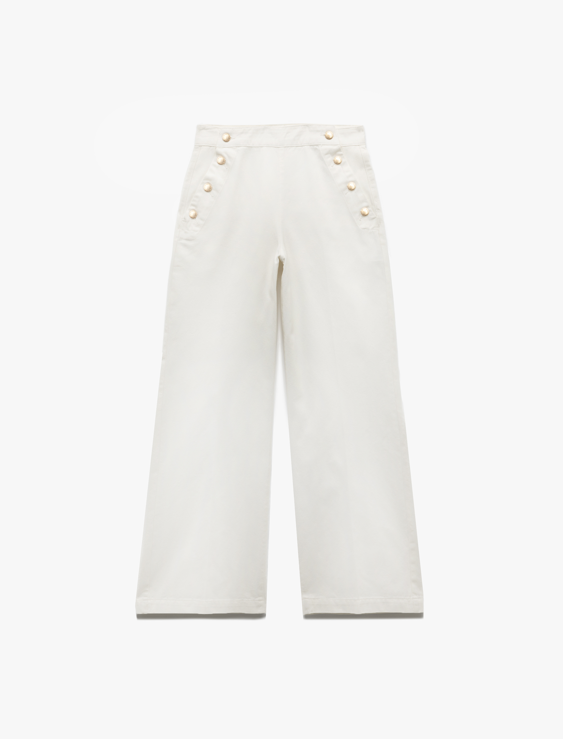   Yüksek Bel Pamuklu Rahat Kalıp Düğme Detaylı Geniş Paça Pantolon - Wide Leg Jean