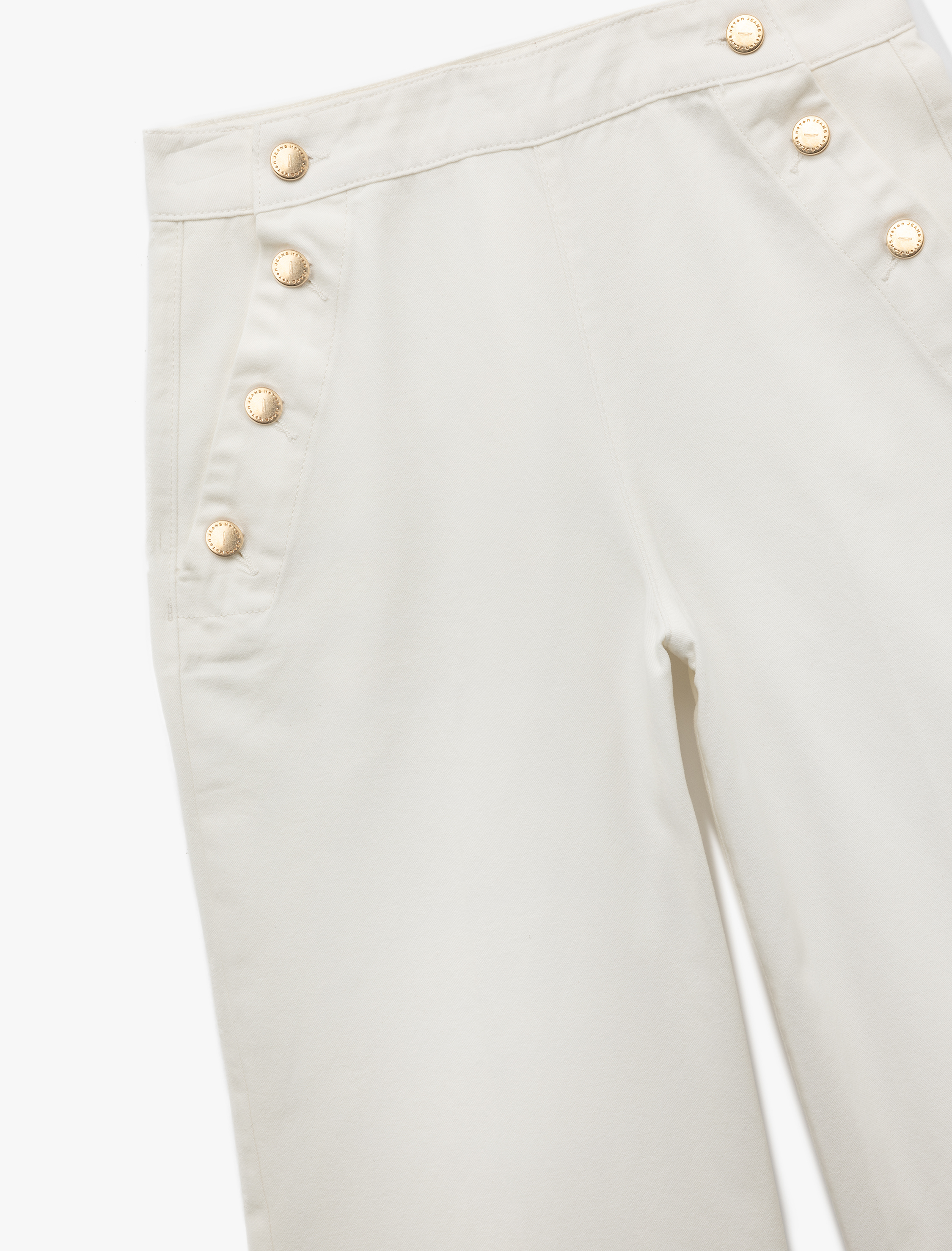   Yüksek Bel Pamuklu Rahat Kalıp Düğme Detaylı Geniş Paça Pantolon - Wide Leg Jean