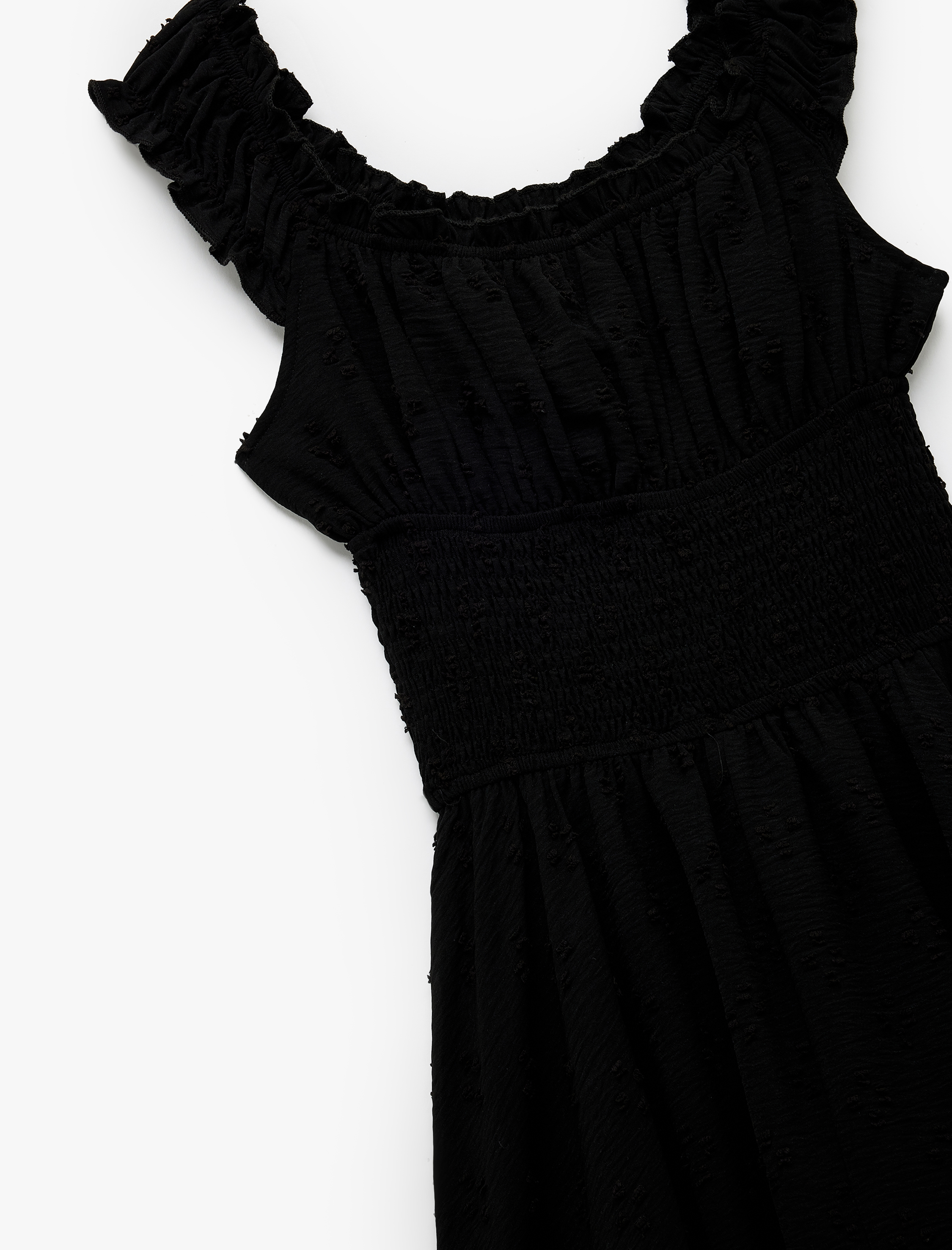   Fırfır Yaka Detaylı Kolsuz Gipeli Poplin Mini Elbise