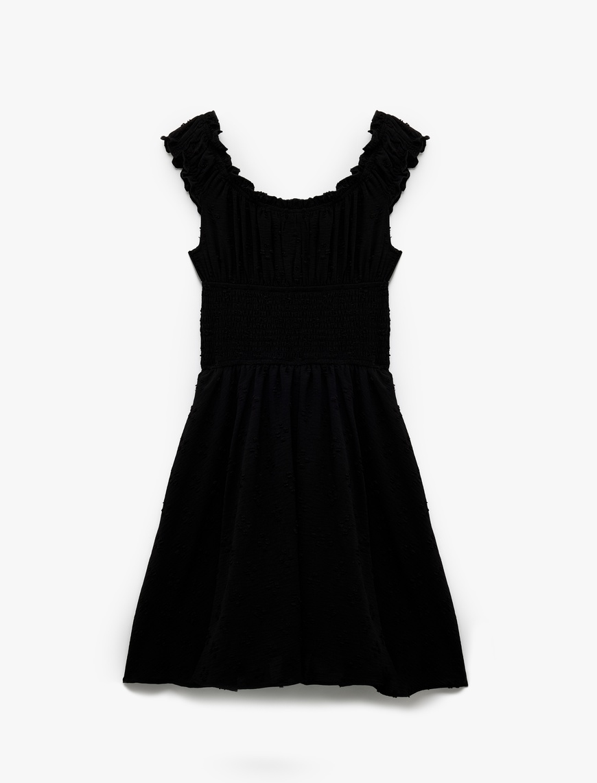   Fırfır Yaka Detaylı Kolsuz Gipeli Poplin Mini Elbise