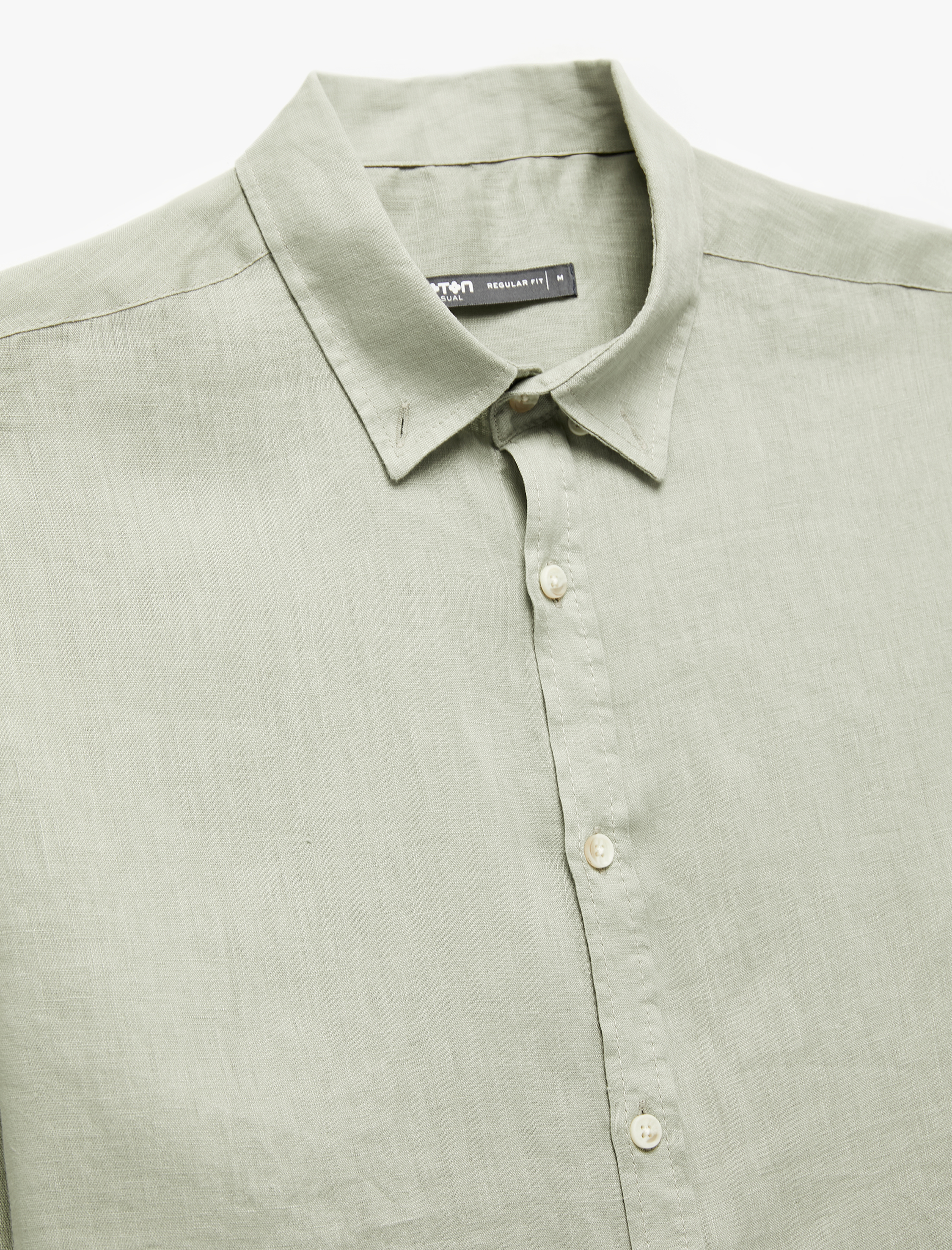   Uzun Kollu Regular Fit Düğmeli Yaka Klasik Keten Gömlek