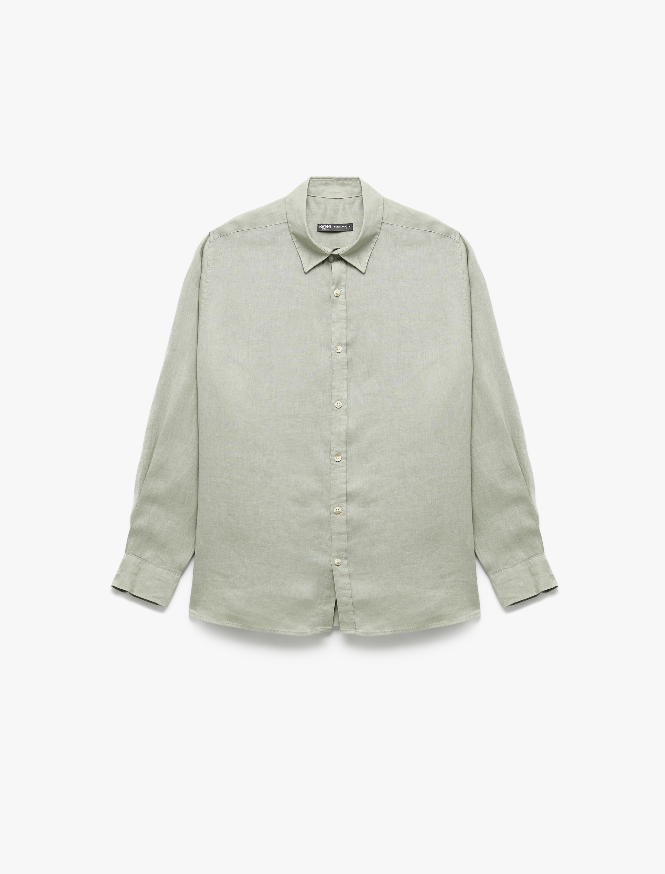   Uzun Kollu Regular Fit Düğmeli Yaka Klasik Keten Gömlek