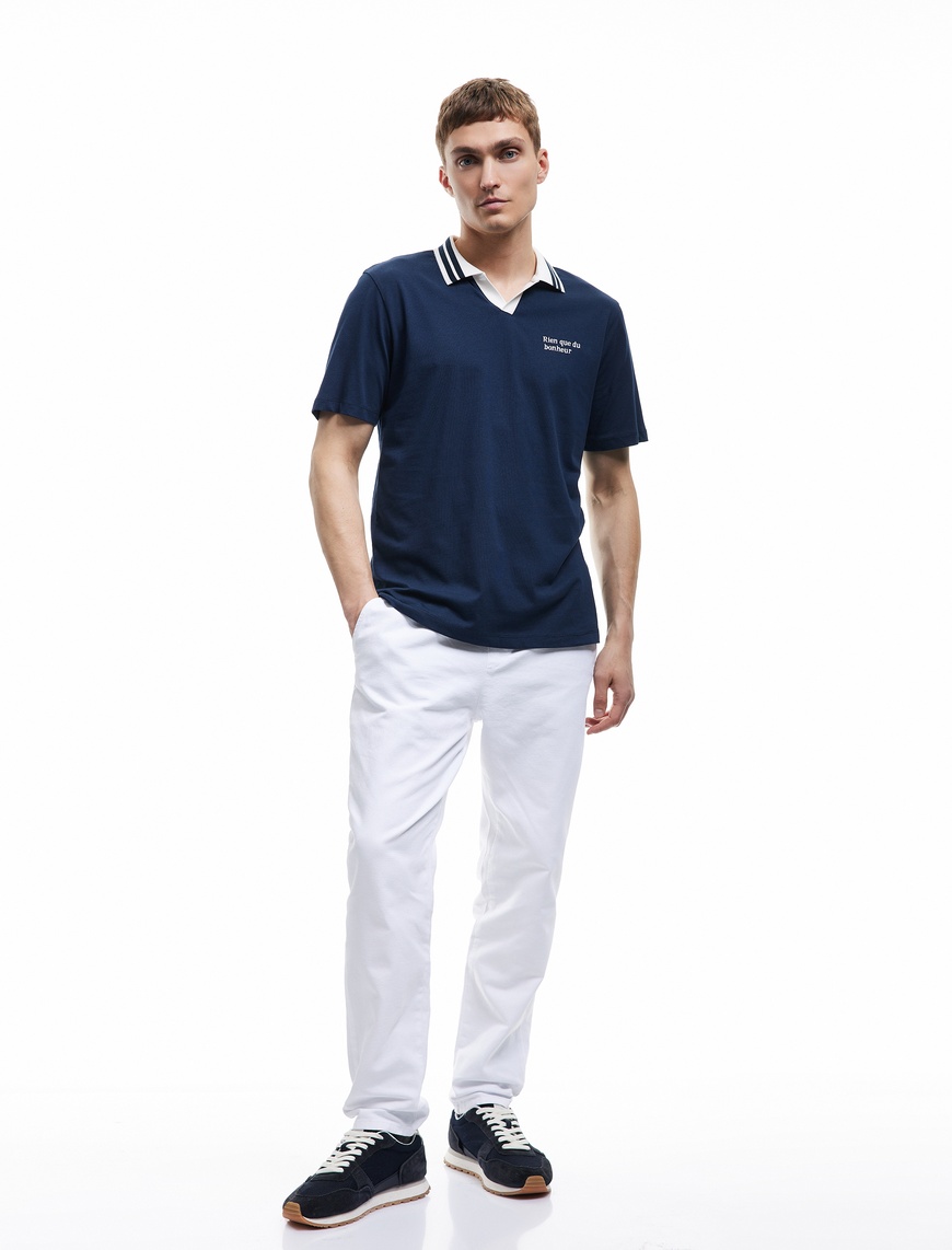   Pamuklu Kısa Kollu Renk Kontrastlı Baskılı Regular Fit Polo Yaka Tişört