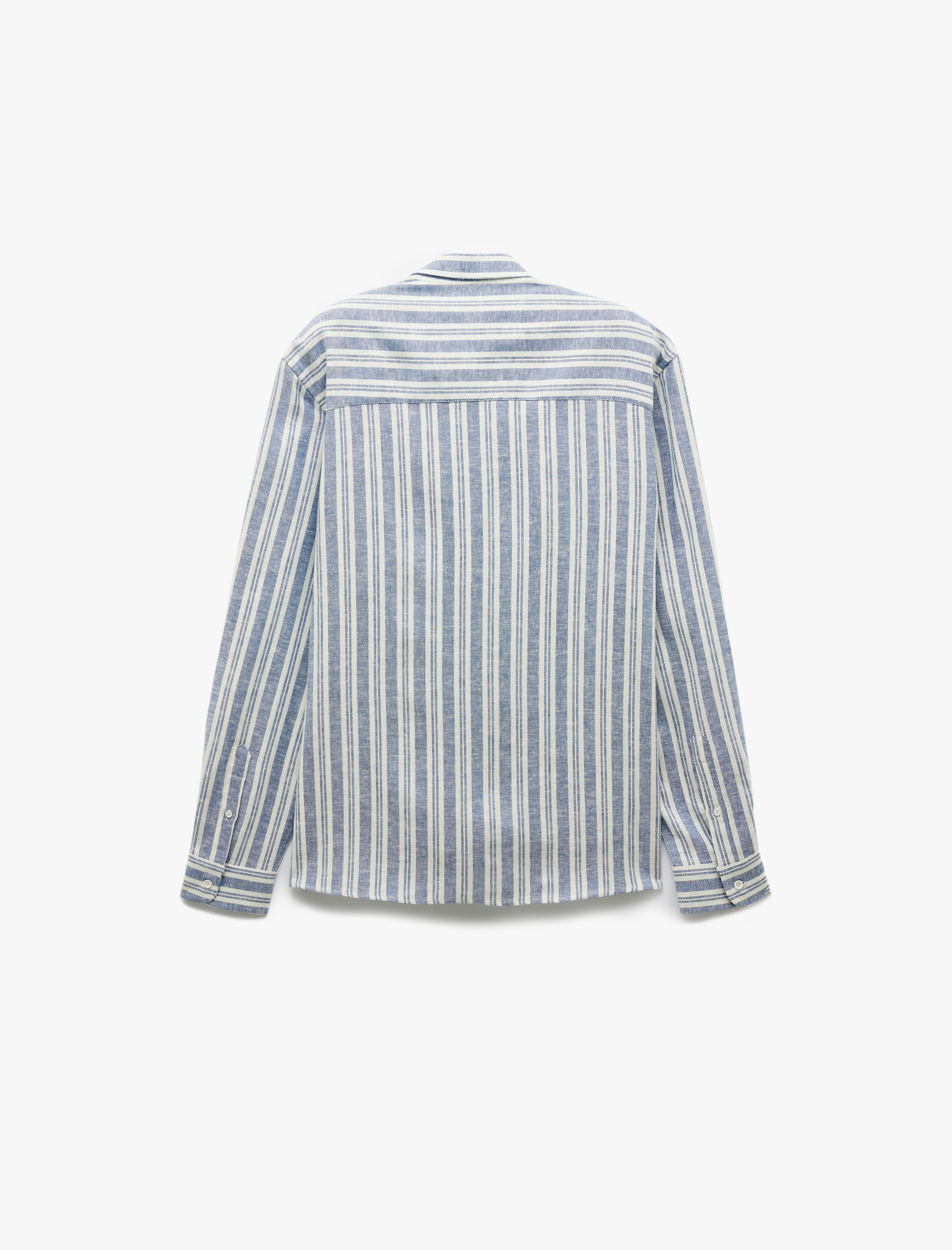   Keten Viskon Karışımlı Regular Fit Klasik Yaka Uzun Kollu Çizgili Gömlek