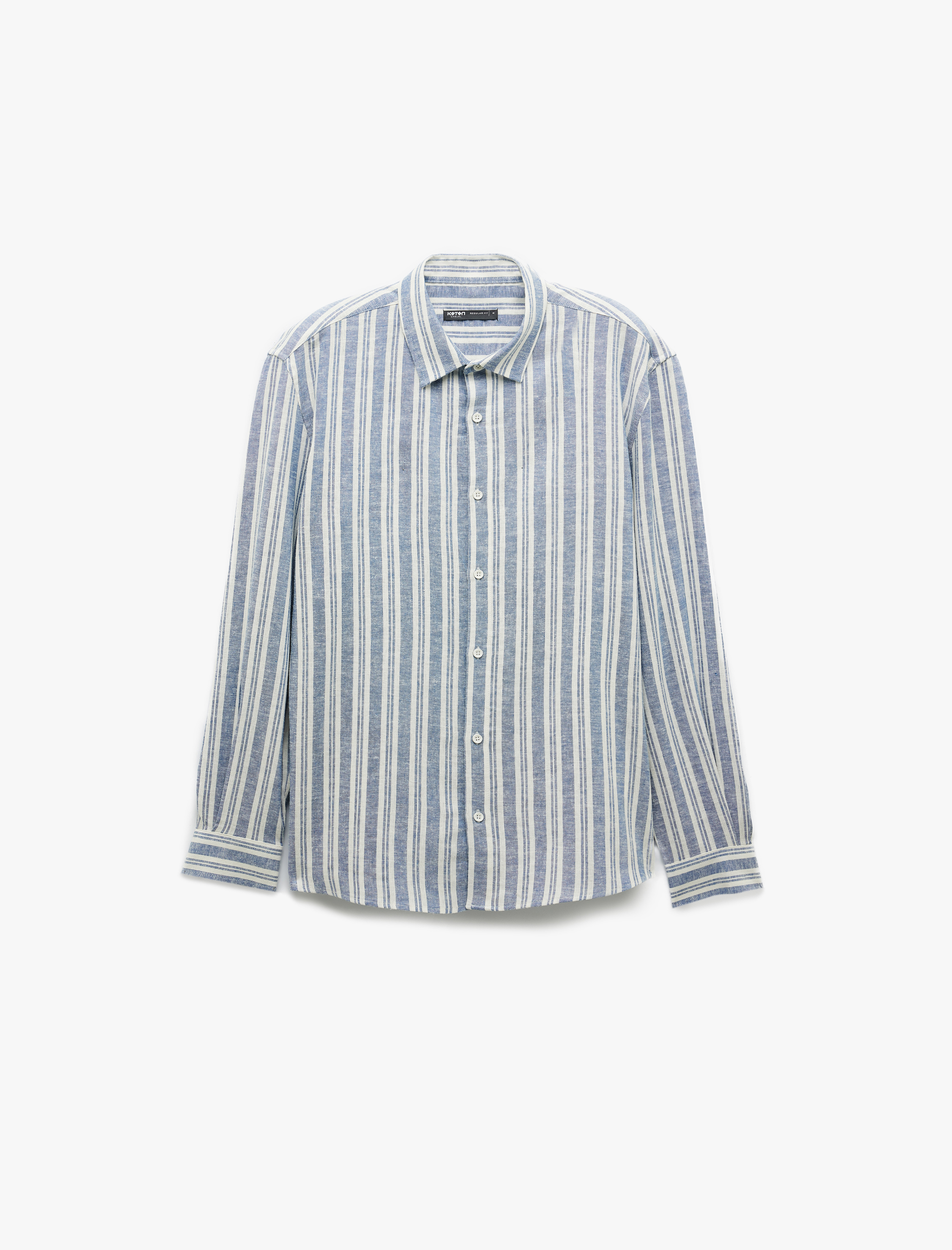   Keten Viskon Karışımlı Regular Fit Klasik Yaka Uzun Kollu Çizgili Gömlek